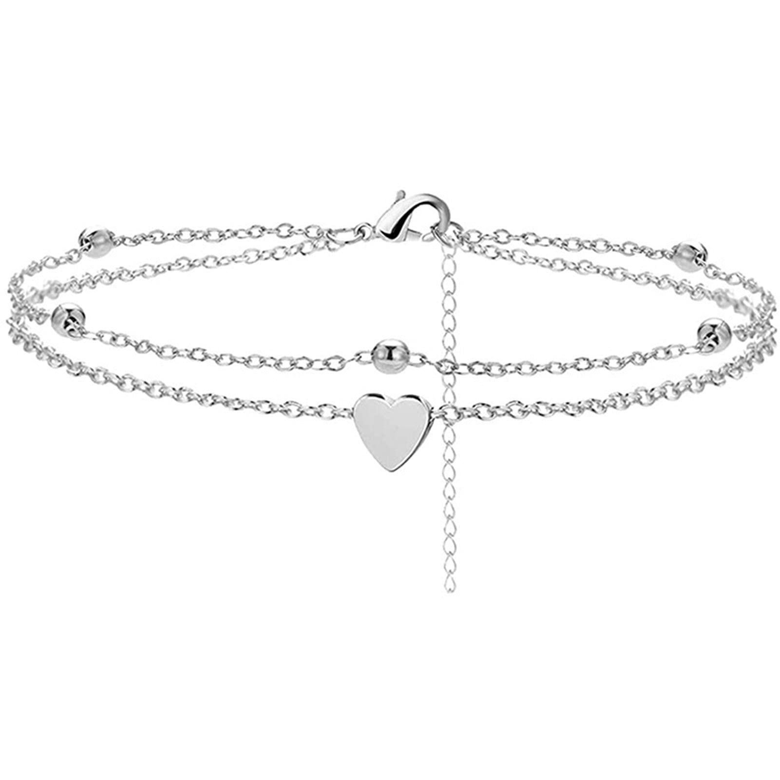 Hislaves Adjustable Double Layer Heart Anklet Bracelet for Women - Delicate Foot Chain Jewelry Accessory, Perfect for Home, Date Night & Beach Wear