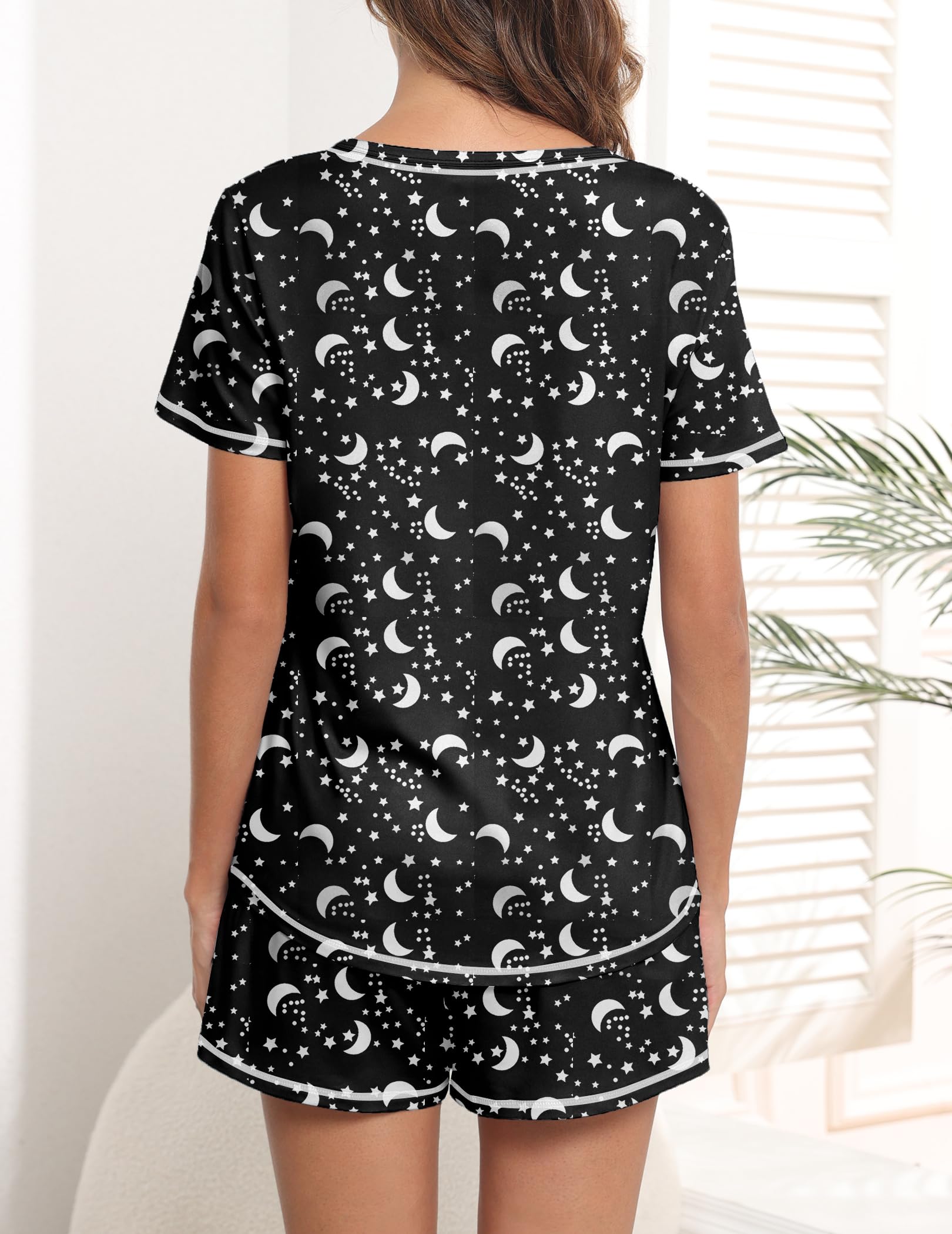 Ekouaer Women's Pajama Set - Soft Short Sleeve Sleepwear Lounge Outfit with Pockets, Comfortable 2-Piece PJS for Nightwear, Relaxing at Home, and Travel