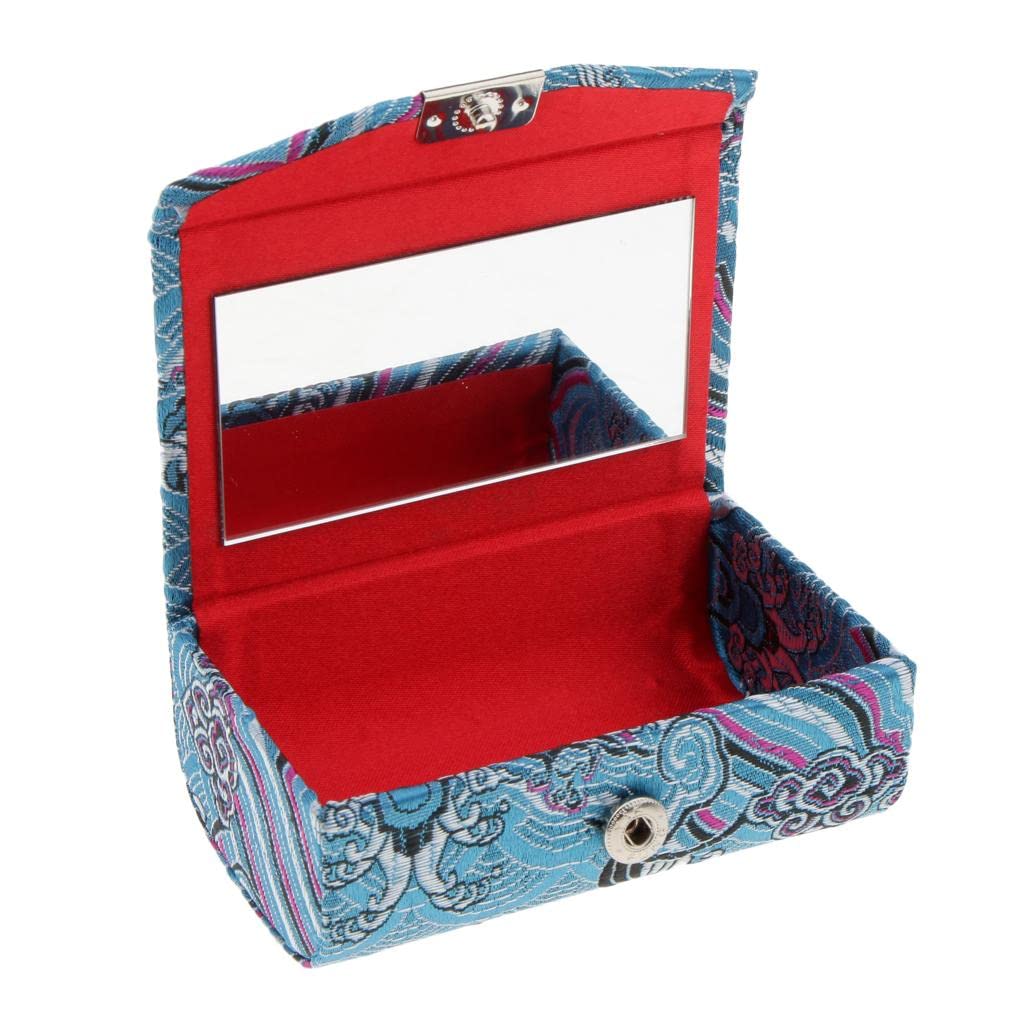 Losa Embroidery Jewelry Makeup Lipstick Holder Case with Mirror - Sky Blue | Portable Cosmetic Organizer for Travel, Home & Gift Giving