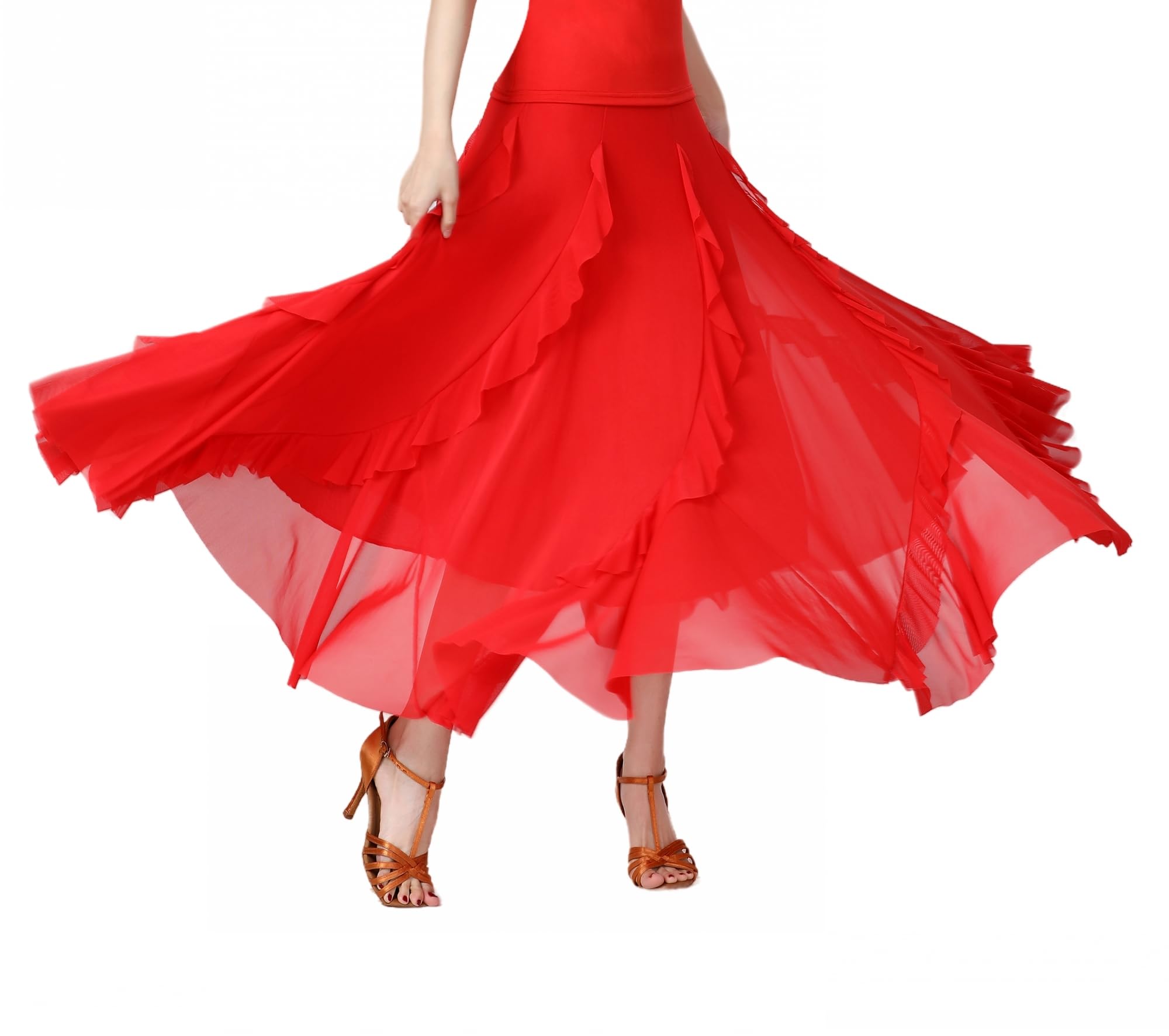 CISMARK Mesh Elegant Ballroom Latin Dance Party Long Swing Belly Dance Skirt for Women - Perfect for Performances, Social Events, and Dance Classes