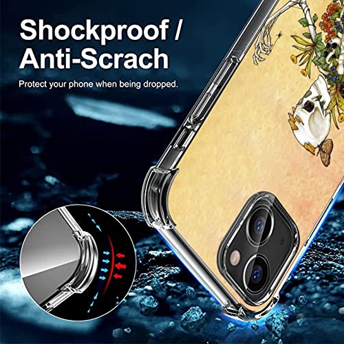 Bones and Botany Skull iPhone 13 Case - Skeleton Plants Spider Bees Butterfly Design, Trendy TPU Bumper Case with Wireless Charging Support | Perfect for Halloween, Gothic Style & Nature Lovers