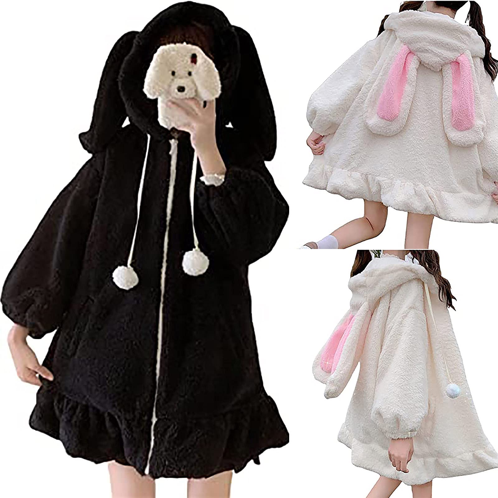 Cute Bunny Hoodie for Women - Kawaii Zip Up Fuzzy Jacket with Ears | Warm Winter Coat & Stylish Animal Sweater | Perfect for Casual Outfits, Cosplay & Gifts