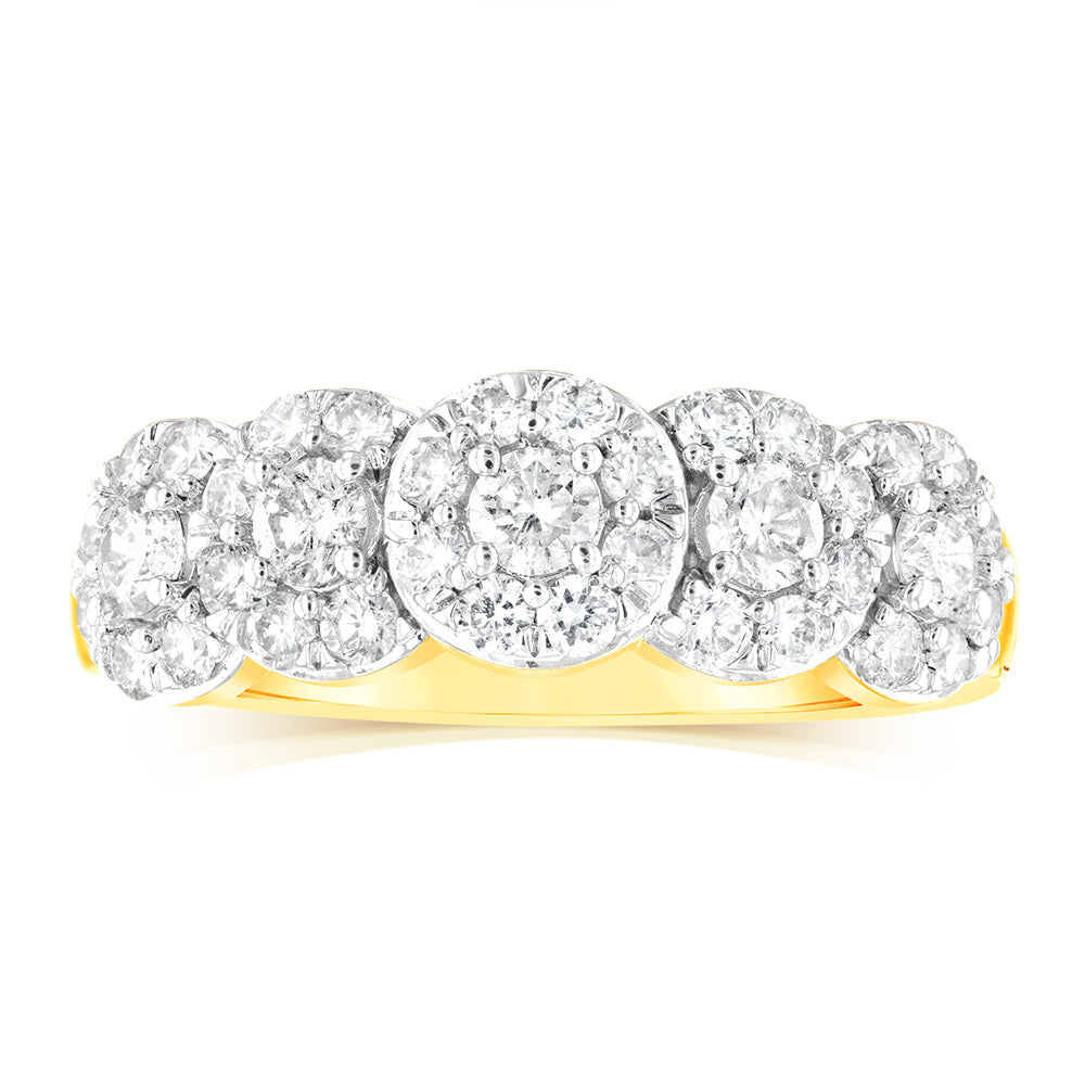 14K Yellow Gold 0.95 Carat Diamond Engagement Ring - 5 Round Brilliant Cut Diamonds with Halo Setting | Perfect for Wedding, Anniversary & Proposal Gifts