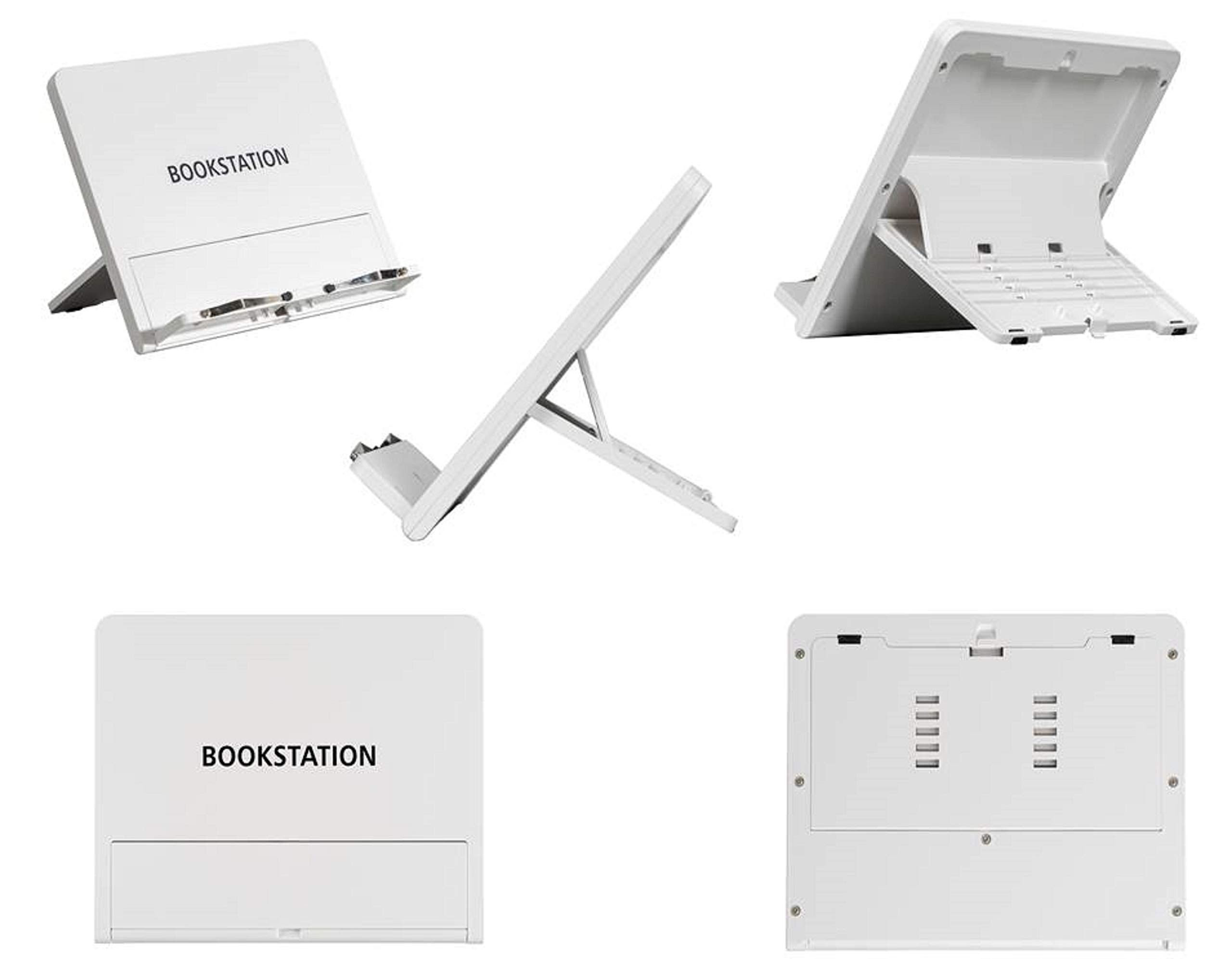 Adjustable Book Stand Holder - White Desktop Reading Rack for Cookbooks, Textbooks & Tablets - Perfect for Kitchen, Office & Study Room