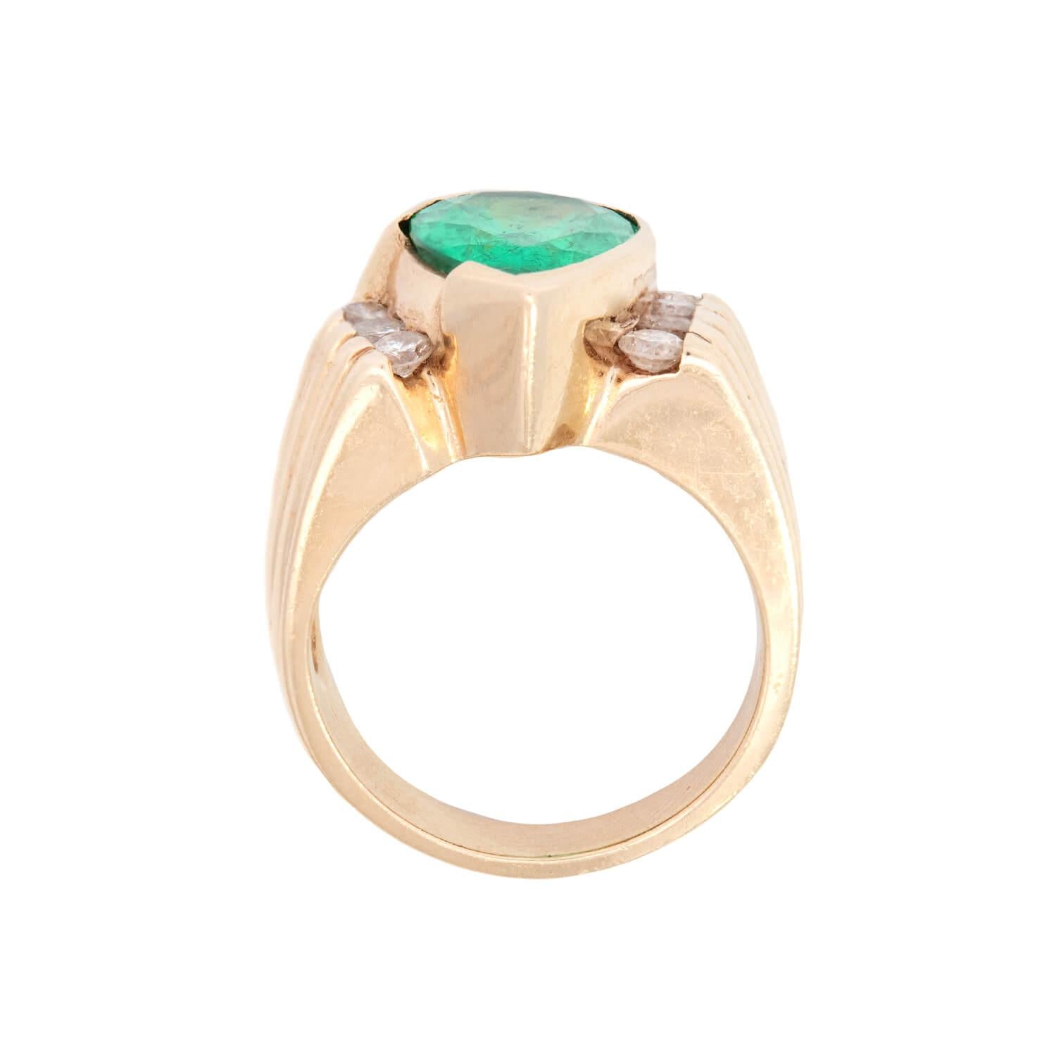 Vintage 14K Gold GIA Certified Emerald and Diamond Ring - 4 Carat Total Weight | Elegant Jewelry for Weddings, Anniversaries & Special Occasions