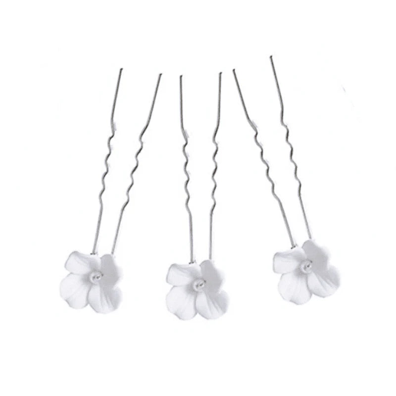 Elegant Floral Bridal Hair Pins Set with Ceramic Flowers - Perfect for Weddings, Prom, and Special Occasions - 9765