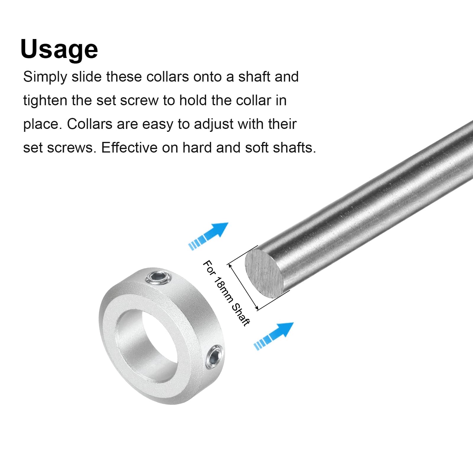 uxcell 2pcs Aluminum Alloy Shaft Collar for 18mm Shaft - 32mm OD, 10mm Thickness with M6 Set Screws & Wrench - Perfect for Machinery, Robotics and DIY Projects