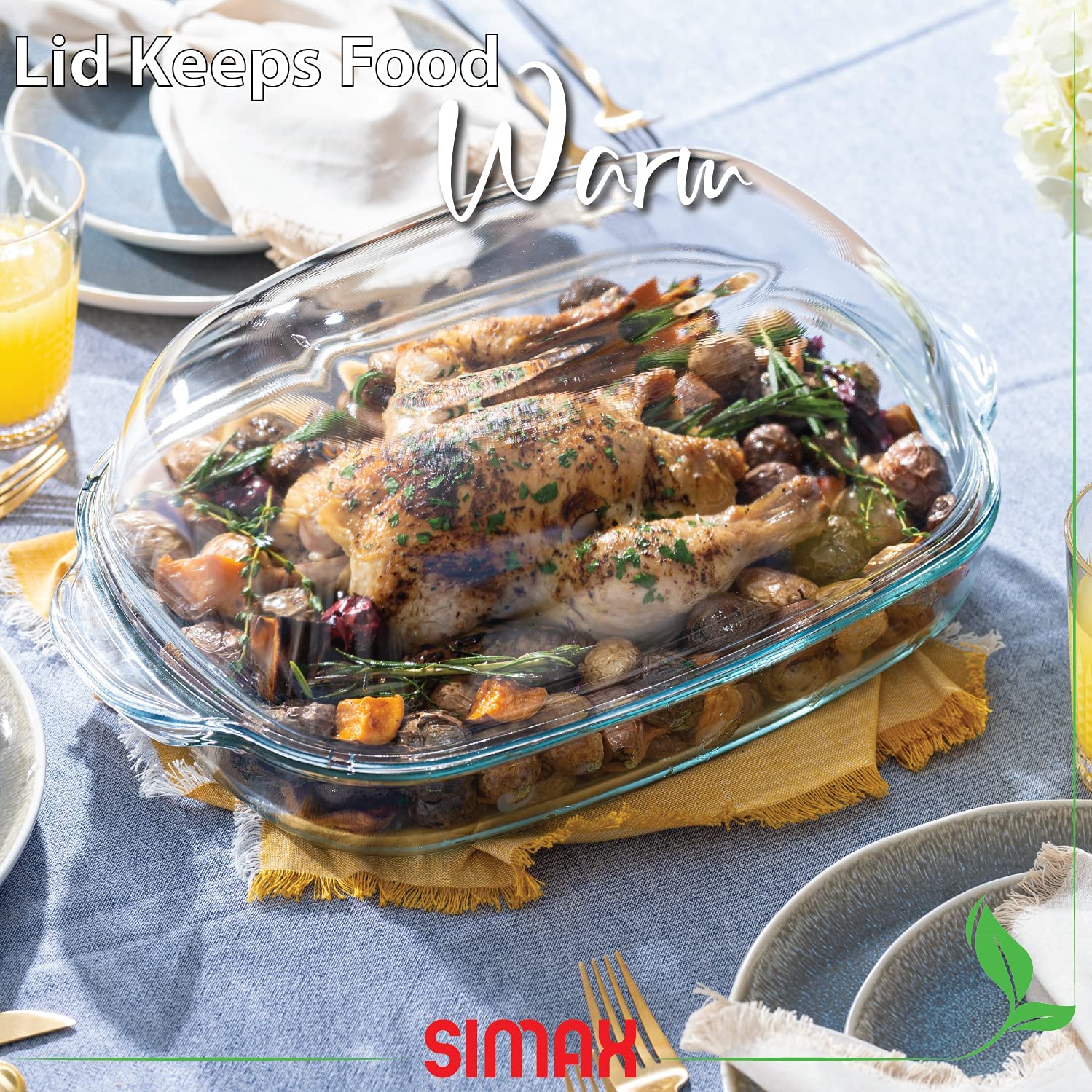 Simax 8 Quart Glass Casserole Dish with Lid - Borosilicate Bakeware Set for Oven, Microwave & Dishwasher - Perfect for Lasagna, Casseroles & Meal Prep (Oven Safe to 450°F)