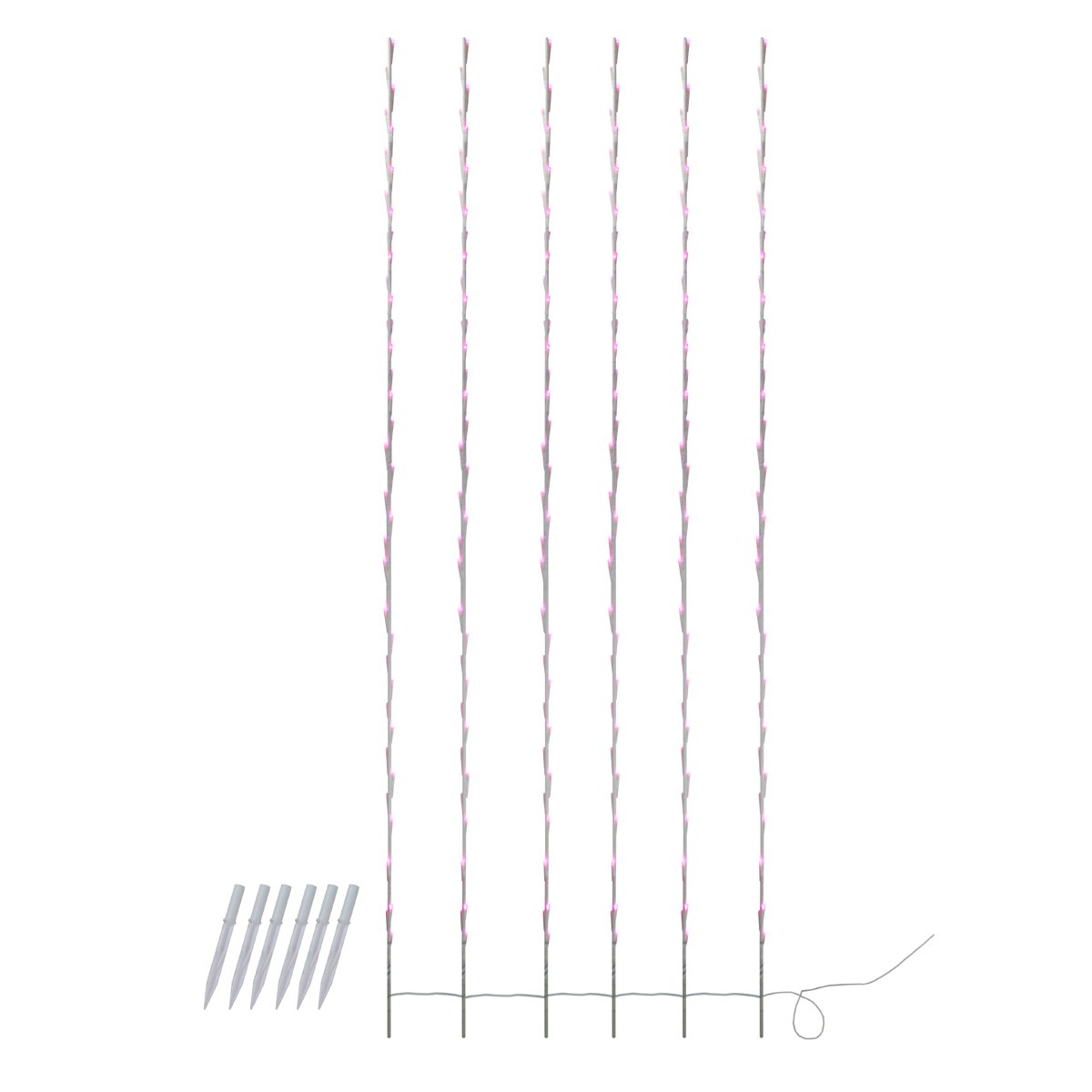 Pink LED Lighted Branch Christmas Light Stakes - 13.5 Foot White Wire Outdoor Decorations - Set of 6 - Perfect for Holiday Yard, Garden, and Pathway Lighting