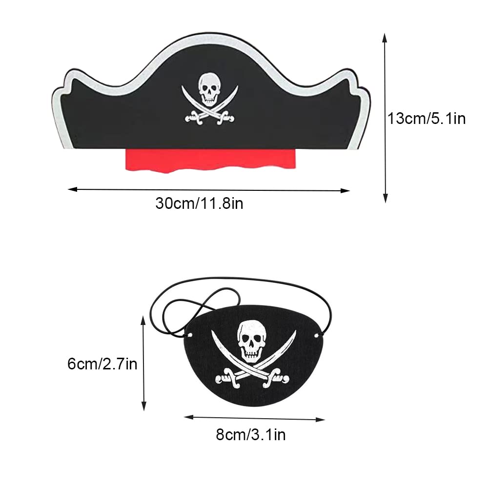 4 Pcs Pirate Hat Set with Skull Print & Felt Eye Patch - Classic Pirate Captain Costume Accessories for Halloween, Cosplay, Masquerade Party & Pirate Themed Events