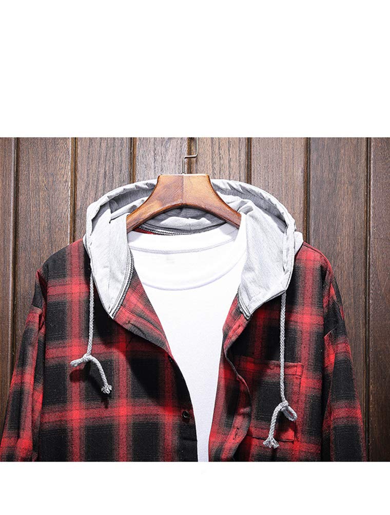 Lavnis Men's Plaid Hooded Shirt Jacket - Lightweight Long Sleeve Casual Button Up Shirt for Outdoor Activities, Camping, and Everyday Wear