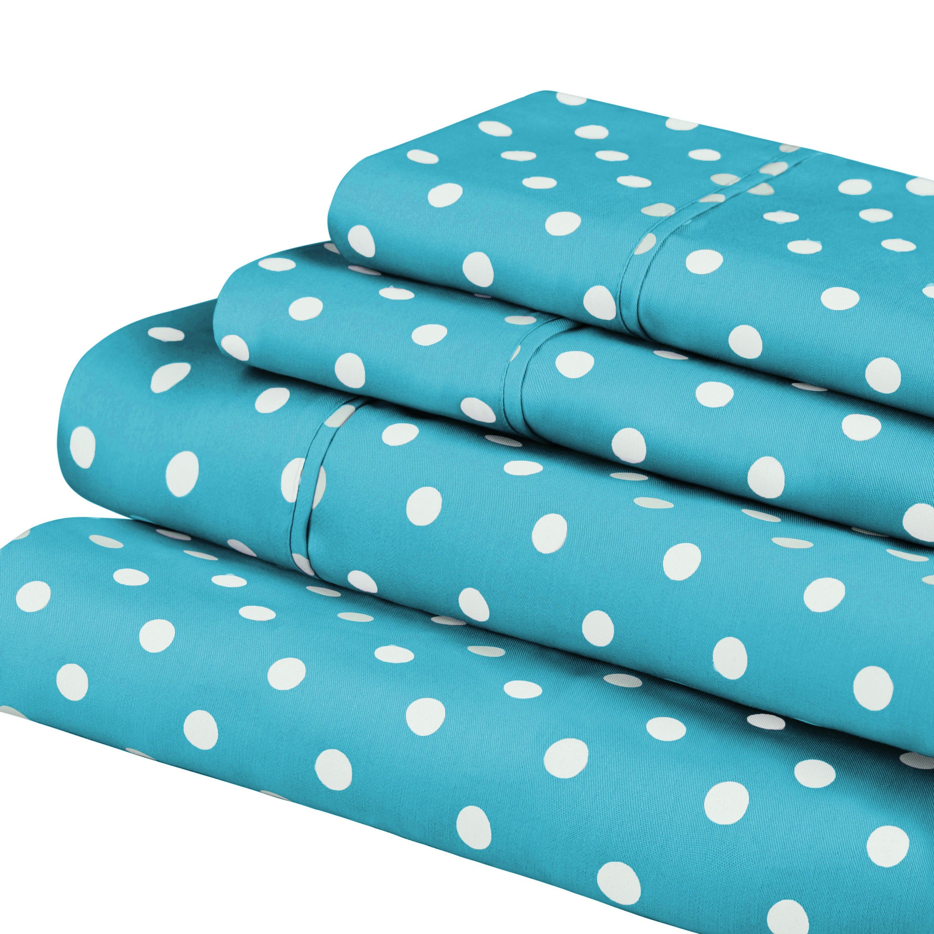 Polka Dot 600 Thread Count Cotton Blend Deep Pocket Sheet Set - Queen Size Bed Sheets for Comfortable Sleep - Perfect for Master Bedroom, Guest Room & Dorm