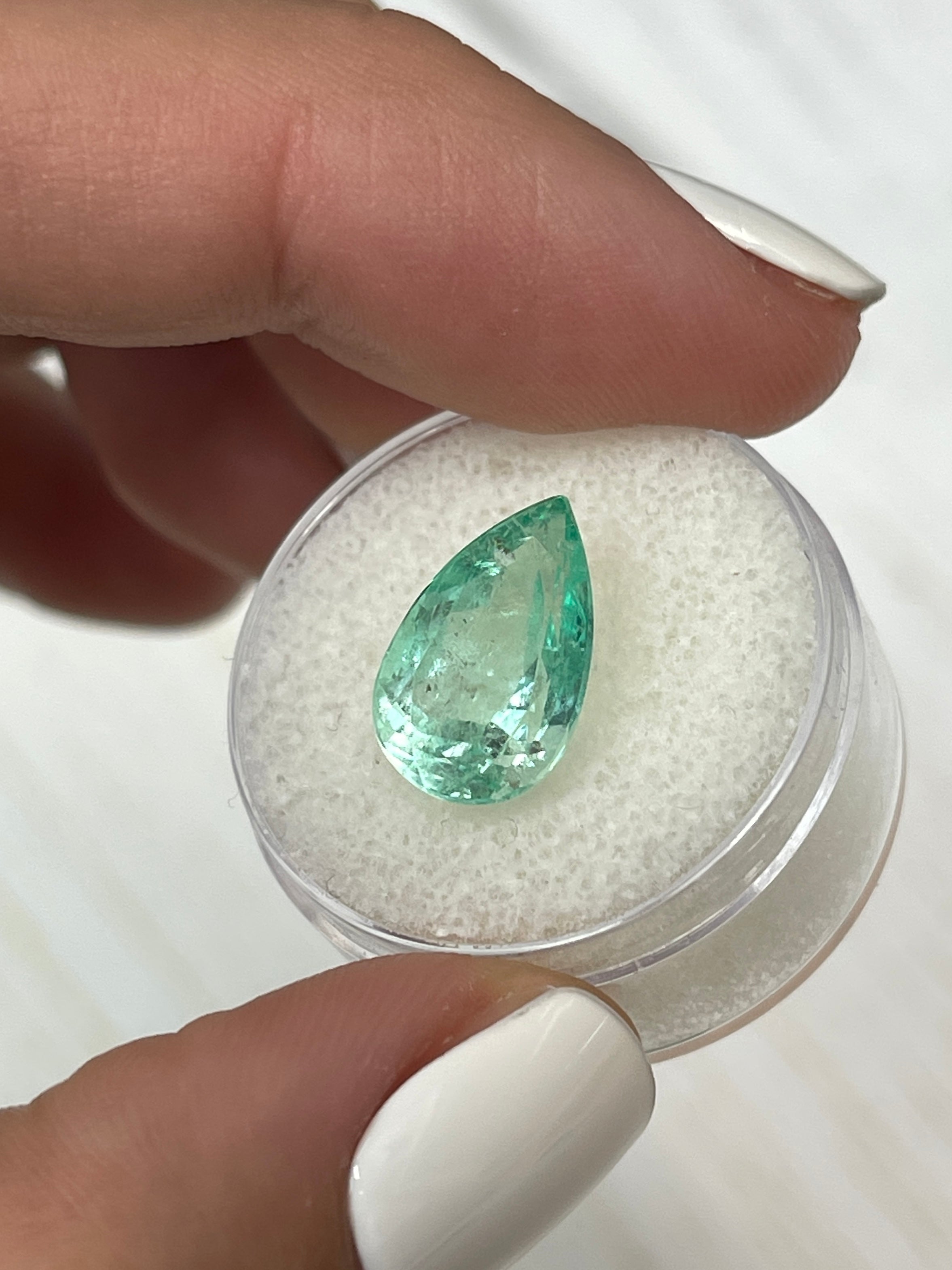 5.57 Carat Natural Colombian Emerald Pear Cut Loose Gemstone - Radiant Light Green for Jewelry Making & Engagement Rings