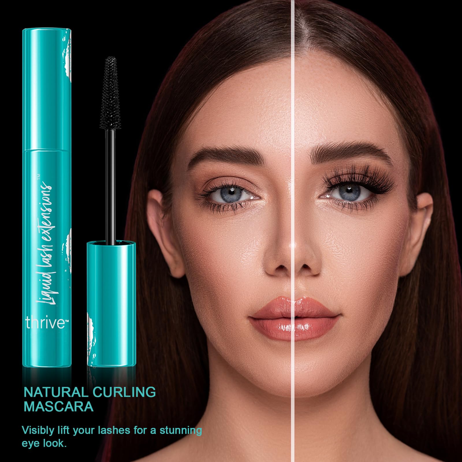 Black-Thrive Mascara Liquid Lash Extensions - Volumizing & Lengthening Mascara for Thicker Lashes (Rich Black, 10.7g/0.38oz) | Perfect for Daily Wear, Special Occasions & Lash Enhancement
