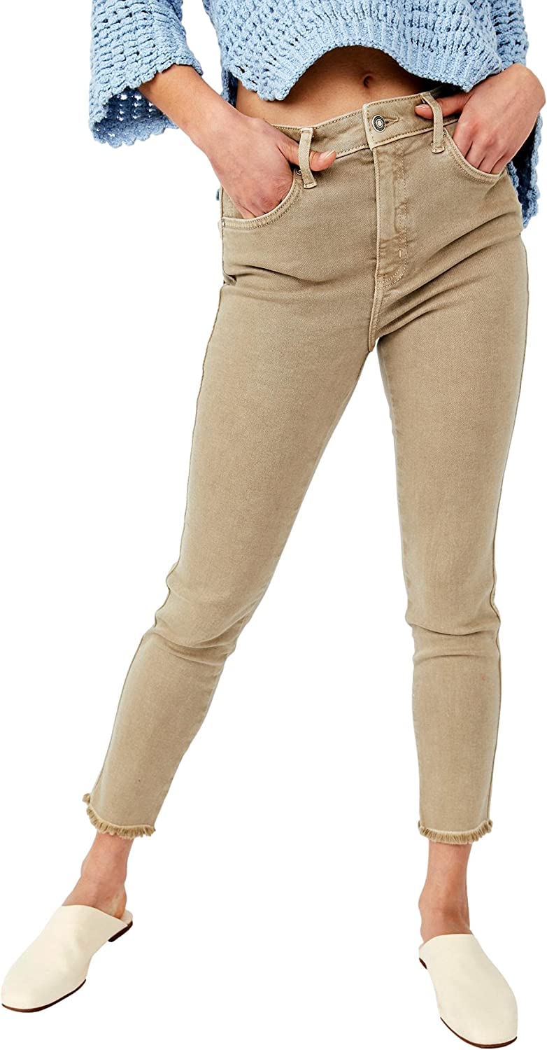 Free People Women’s Frayed-Hem Skinny Jeans Jegging in Sage Green - Size 24 | Stretch Denim Pants for Casual Wear & Everyday Outfits