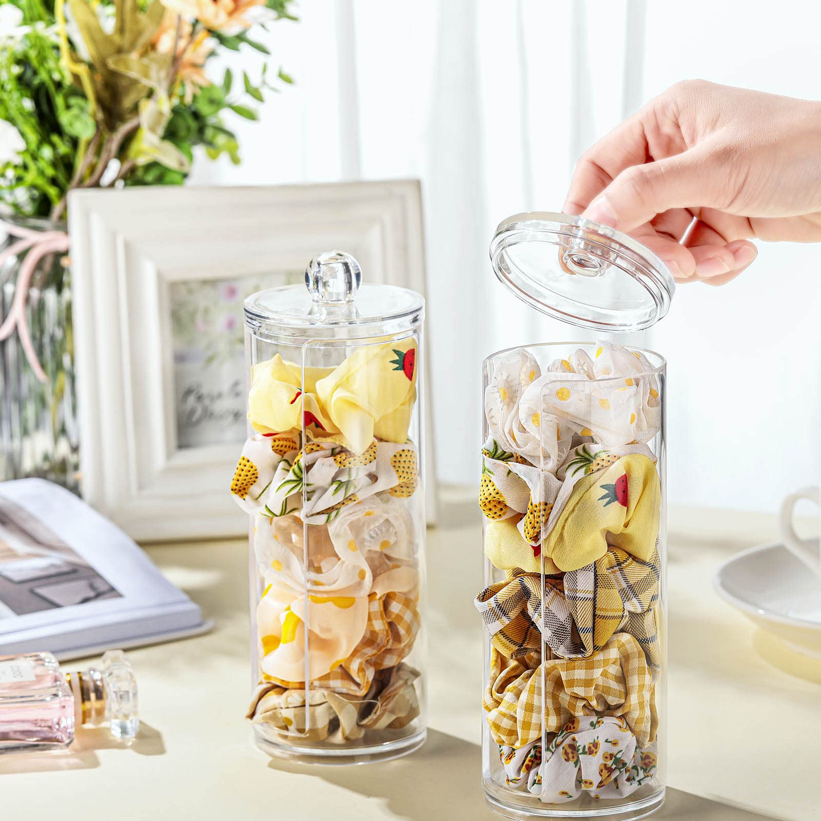2 Pack Clear Acrylic Scrunchie Holder Organizer - Hair Ties Display Stand for Jewelry Bracelets Watches | Perfect for Salon, Bathroom & Vanity Organization