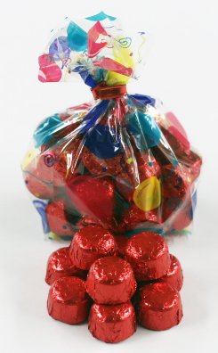 Scott's Cakes Solid Milk Chocolate Red Croquettes - 1 Pound Foil Wrapped Balloon Bag - Perfect for Birthday Gifts, Party Favors & Holiday Treats