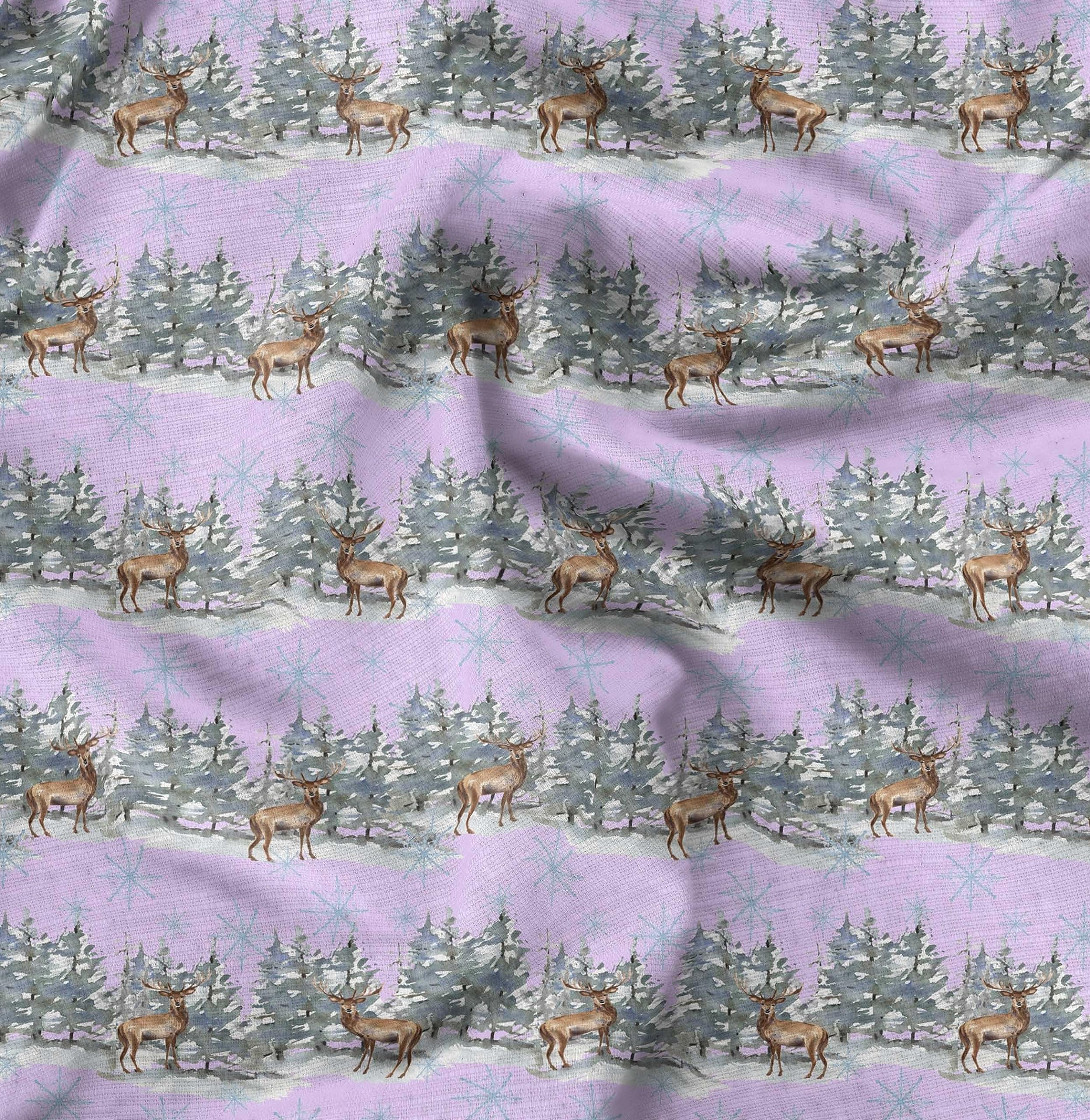 Soimoi Moss Georgette Purple Fabric by The Yard - 42 Inch Wide Printed Textile with Reindeer & Snowflakes Winter Pattern - Perfect for DIY Craft Projects, Holiday Decorations, Quilting, and Seasonal Home Decor