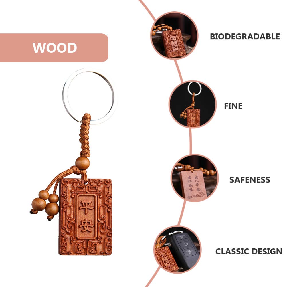 Lucky Wood Keychain - 4pcs Chinese Carving Key Holder for Car & Purse