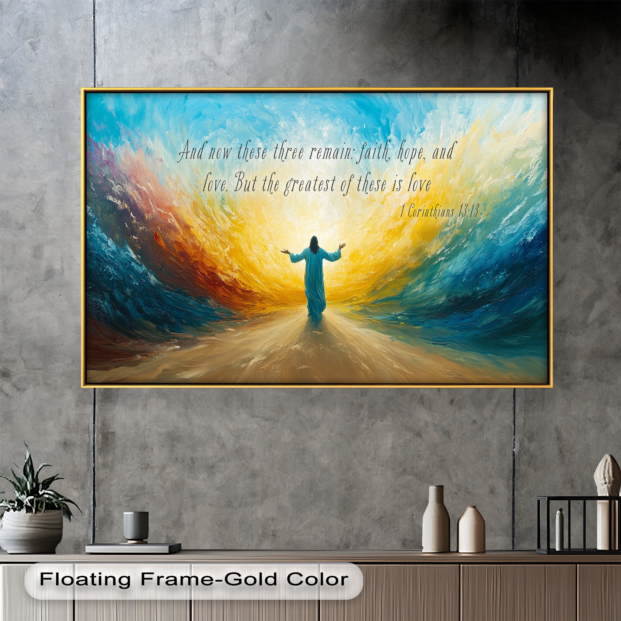 1 Corinthians 13:13 Faith Hope Love Bible Verse Oil Painting - Christian Home Decor, Church Wall Art, Inspirational Gift for Weddings & Baptisms