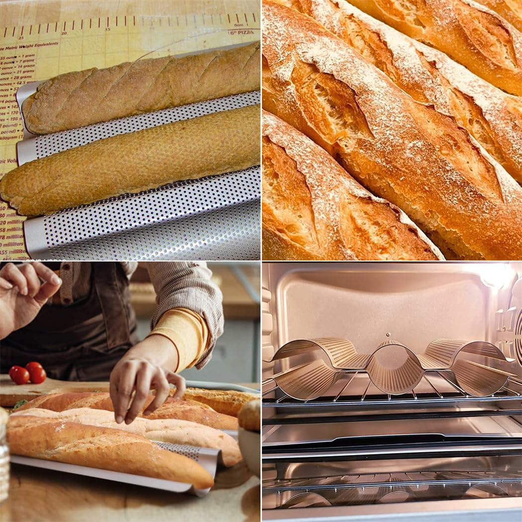 Nonstick Baguette Pan - 3 Loaves French Bread Baking Tray with Thick Proofing Cloth & Dough Couche - 15