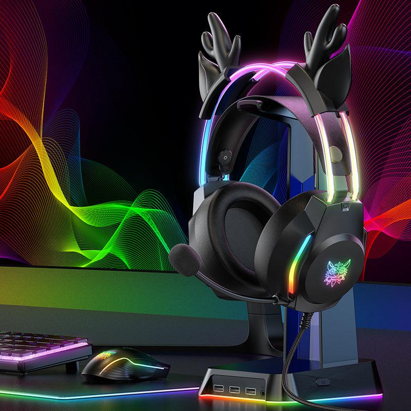 ONIKUMA X26 RGB Gaming Headset with Glowing Deer Ears - Lightweight Over-Ear Headphones with Mic for PC, PS4, Xbox - Perfect for Streaming, Cosplay & Late-Night Gaming Sessions