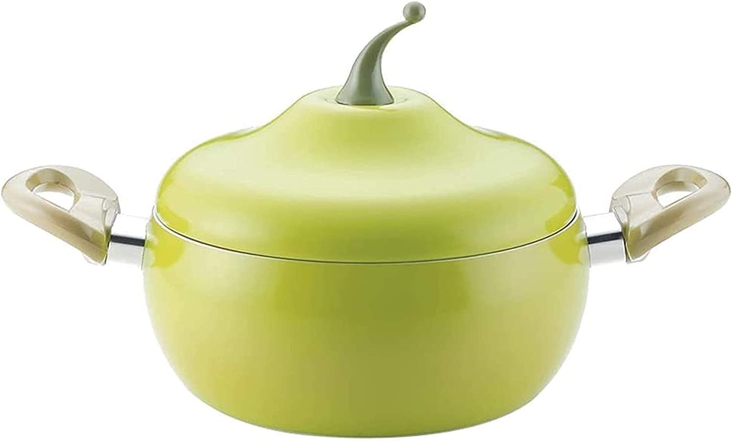 Nonstick Aluminum Stockpot with Lid - 2.6L Enameled Tomato-Shaped Casserole Crockpot for Soup, Stew & Cooking | Durable Stainless Steel Household Cookware (Green) | Perfect for Kitchen, Camping & Family Meals