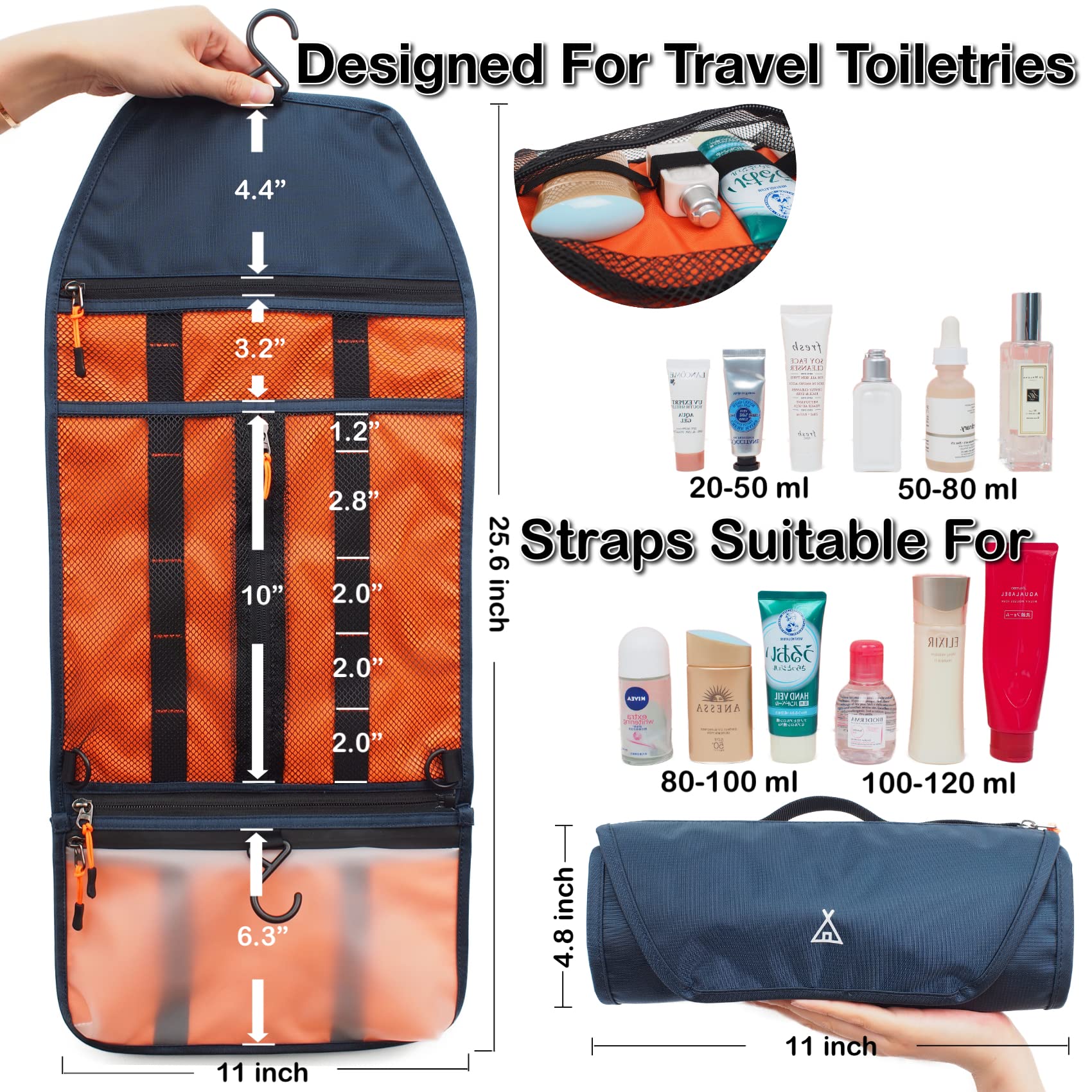 Premium Hanging Toiletry Bag for Men - Waterproof Travel Dopp Kit with Multiple Pockets, Lightweight Shower & Shaving Organizer for Gym, Camping, Business Trips & Vacation - Navy Blue Travel Essential