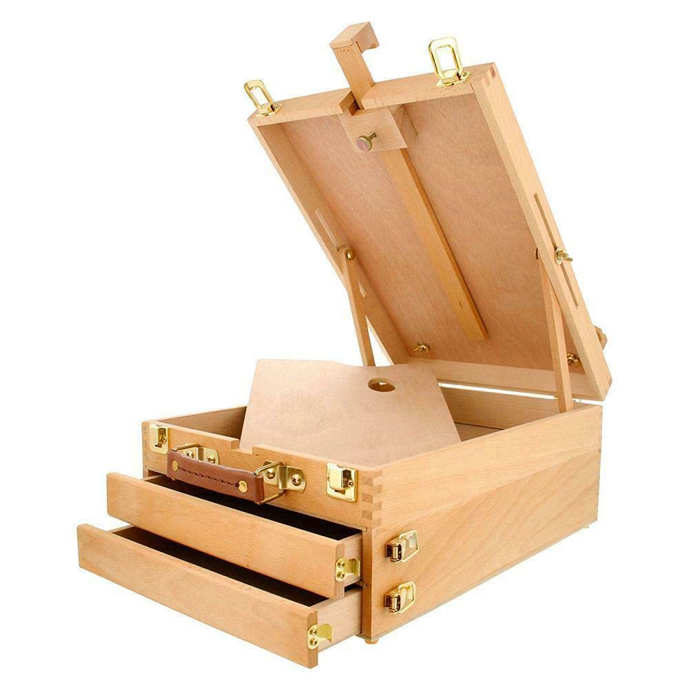 3-Layer Wooden Beech Storage Box & Painting Easel with Paintboard - Portable Tabletop Easel for Canvas Painting, Artist Supplies - Perfect for Studio, Classroom & Outdoor Art Projects