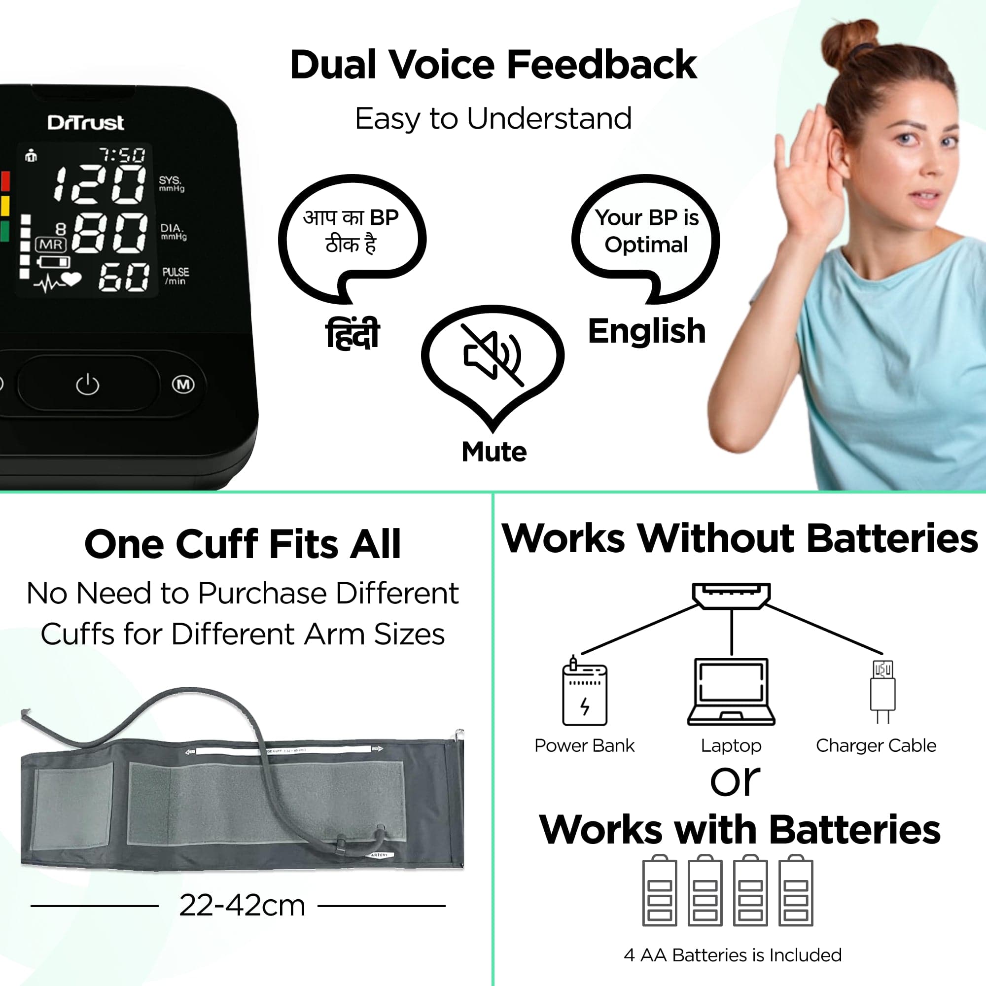 Dr Trust USA Smart Talking & Silent Mode Automatic Digital Blood Pressure Monitor - Accurate BP Machine for Home Use, Travel & Health Monitoring