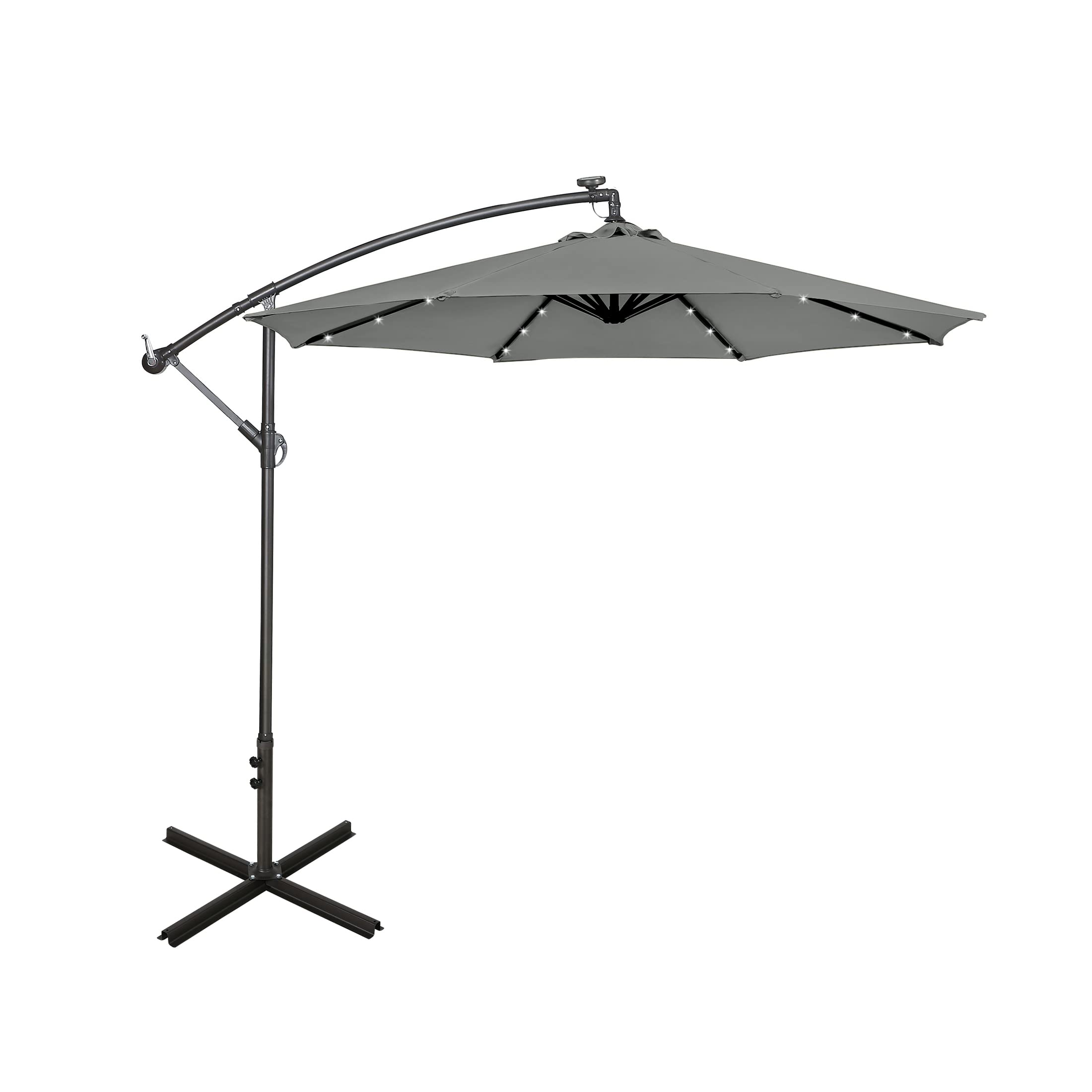 WO Home Furniture 10ft Patio LED Cantilever Umbrella with Stand Kit - Set of 2 PCS, Gray - Perfect for Outdoor Dining, Poolside Lounging & Backyard Relaxation