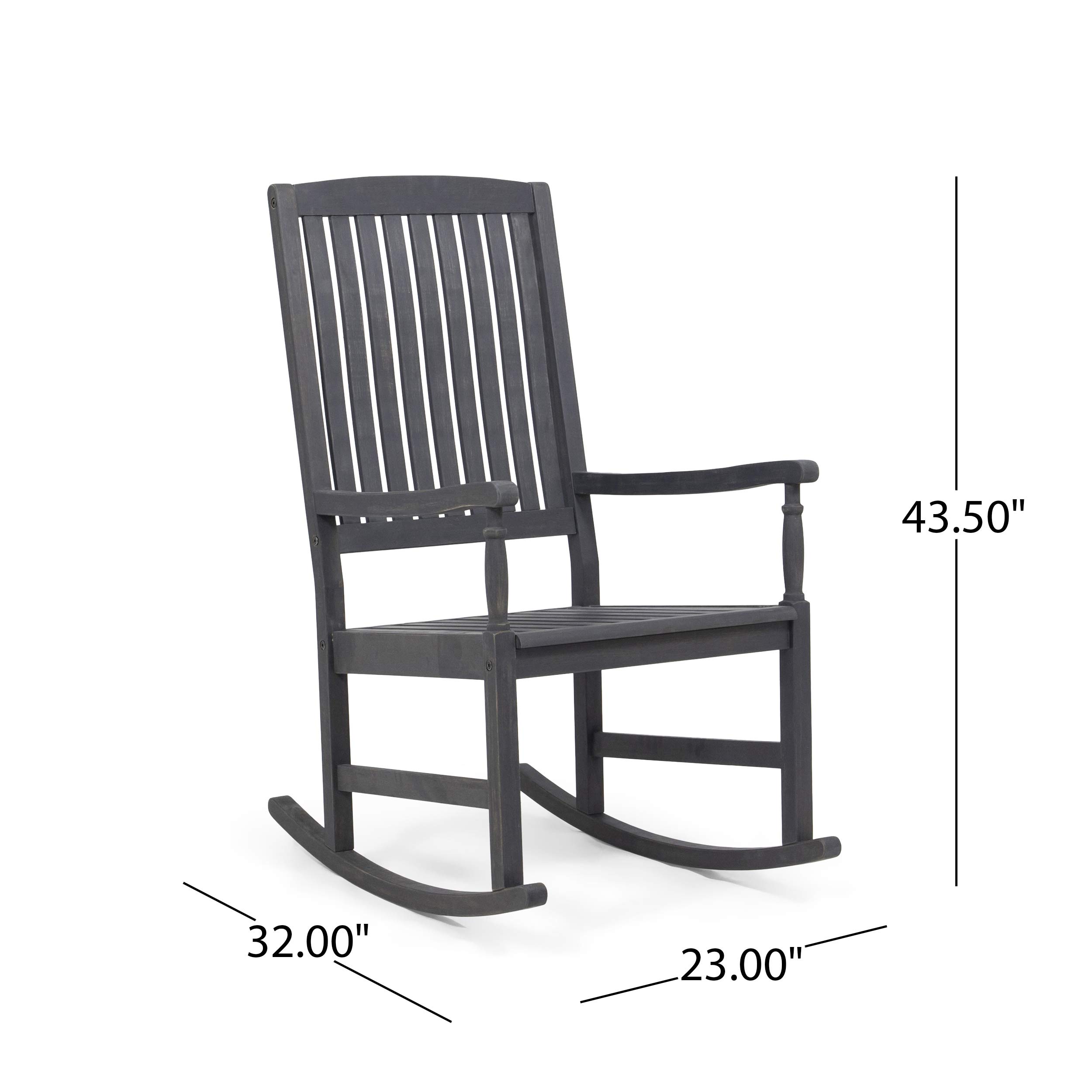 Premium Acacia Wood Outdoor Rocking Chairs Set of 2 - Dark Gray Patio Furniture for Garden, Porch & Backyard Relaxation