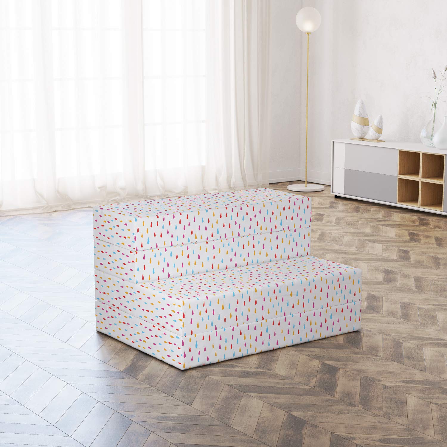 Ambesonne Abstract Foldable Mattress - Cheery Raindrops Design, Dark Coral & Pale Orange, 74.8