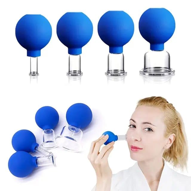 PCS POWEREST® 4-Piece Glass Facial Cupping Set with Silicone Vacuum Suction - Anti-Cellulite & Anti-Wrinkle Massage Therapy Kit for Youthful Skin - Perfect for Face, Eyes & Body Care - Ideal for Home Spa, Relaxation & Skincare Routine