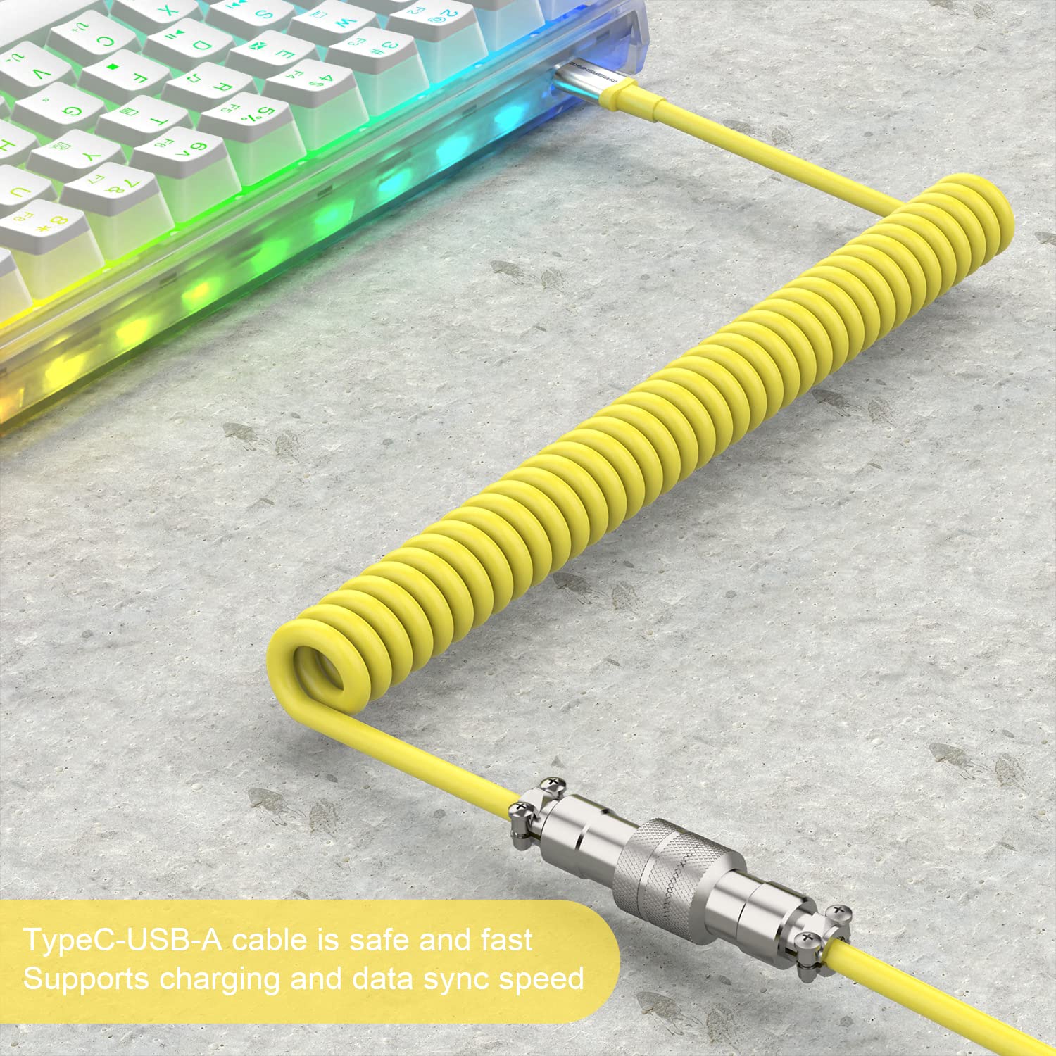 Custom Coiled USB-C Keyboard Cable - Gold Aviator Connector for Gaming & Office