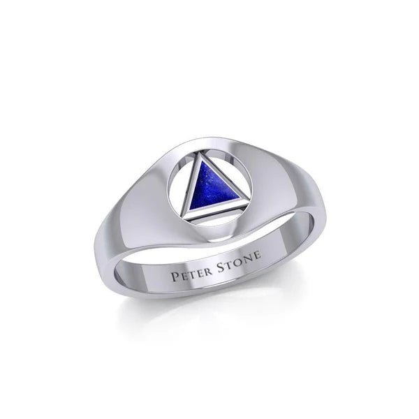 Sterling Silver Sobriety Triangle Inlaid Ring TRI1932 - Elegant Jewelry for Recovery, Sobriety Gifts & Everyday Wear
