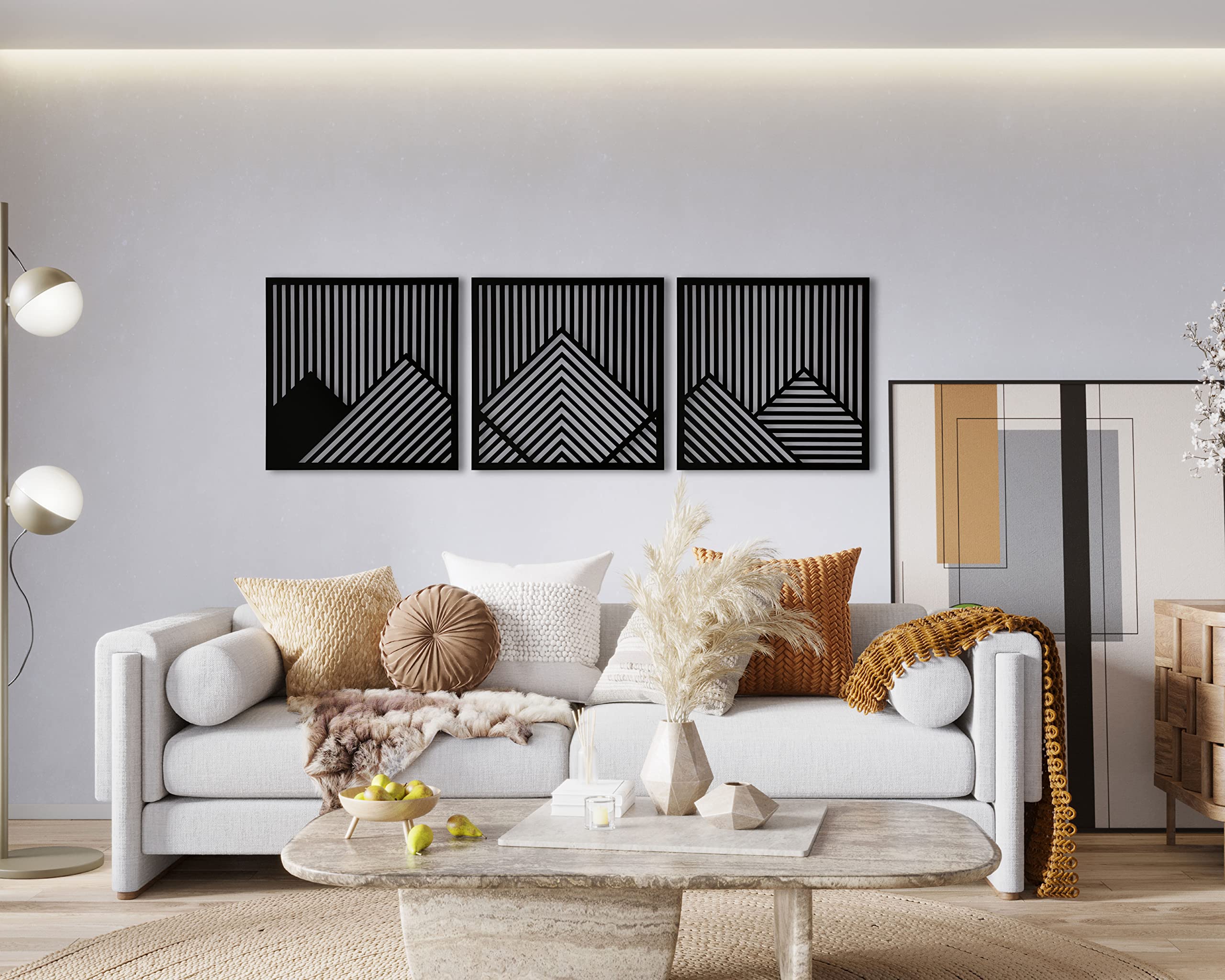 Modern 3-Piece Geometric Mountain Wall Art - Large Wooden Wall Decor for Living Room, Bedroom & Office | Handcrafted Wood Wall Hanging for Rustic & Contemporary Home Decor