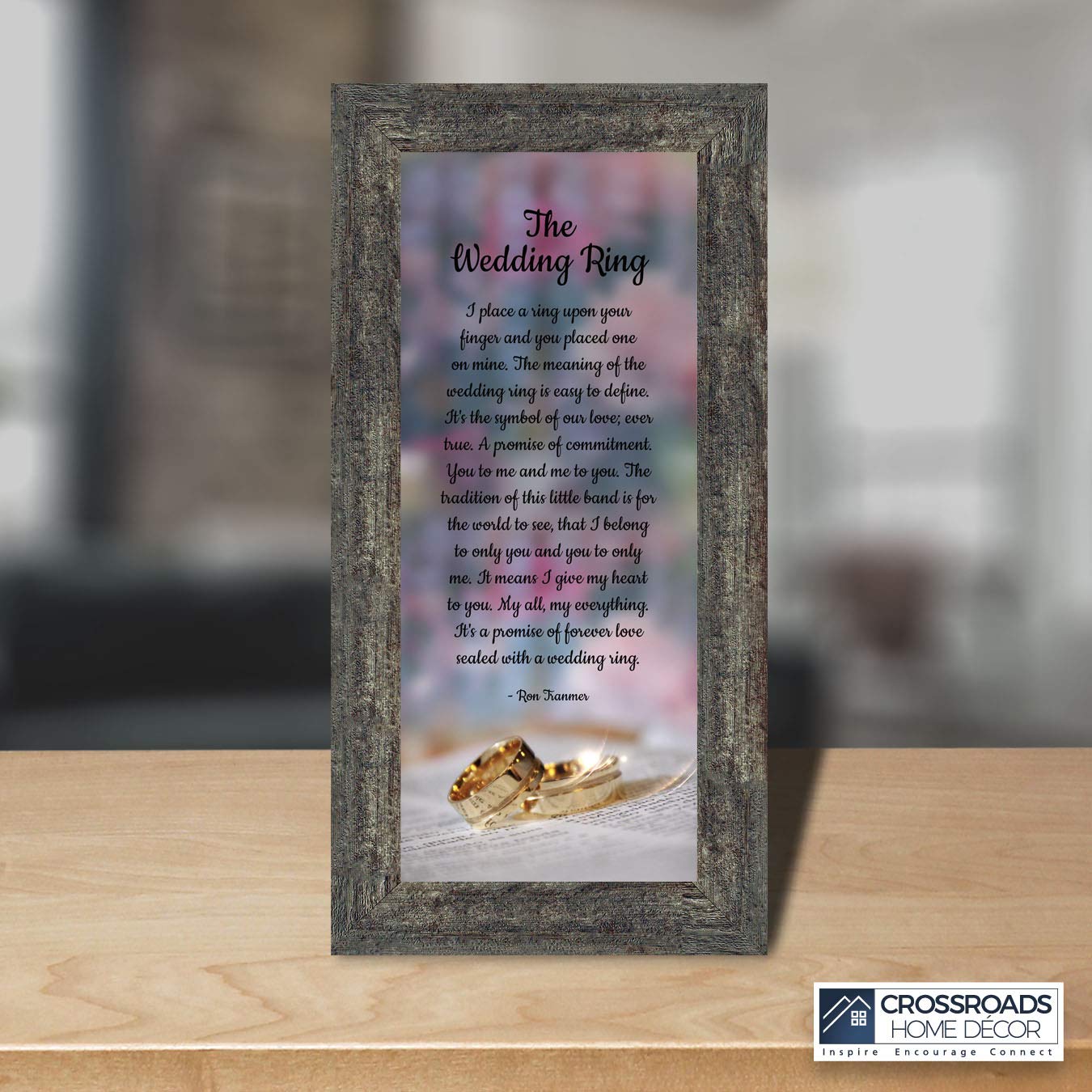 Crossroads Home Décor The Wedding Ring Picture Frame - Romantic Gift for Couples, Anniversary & Wedding Decor - Perfect for Bedroom, Living Room & Wedding Venue Décor