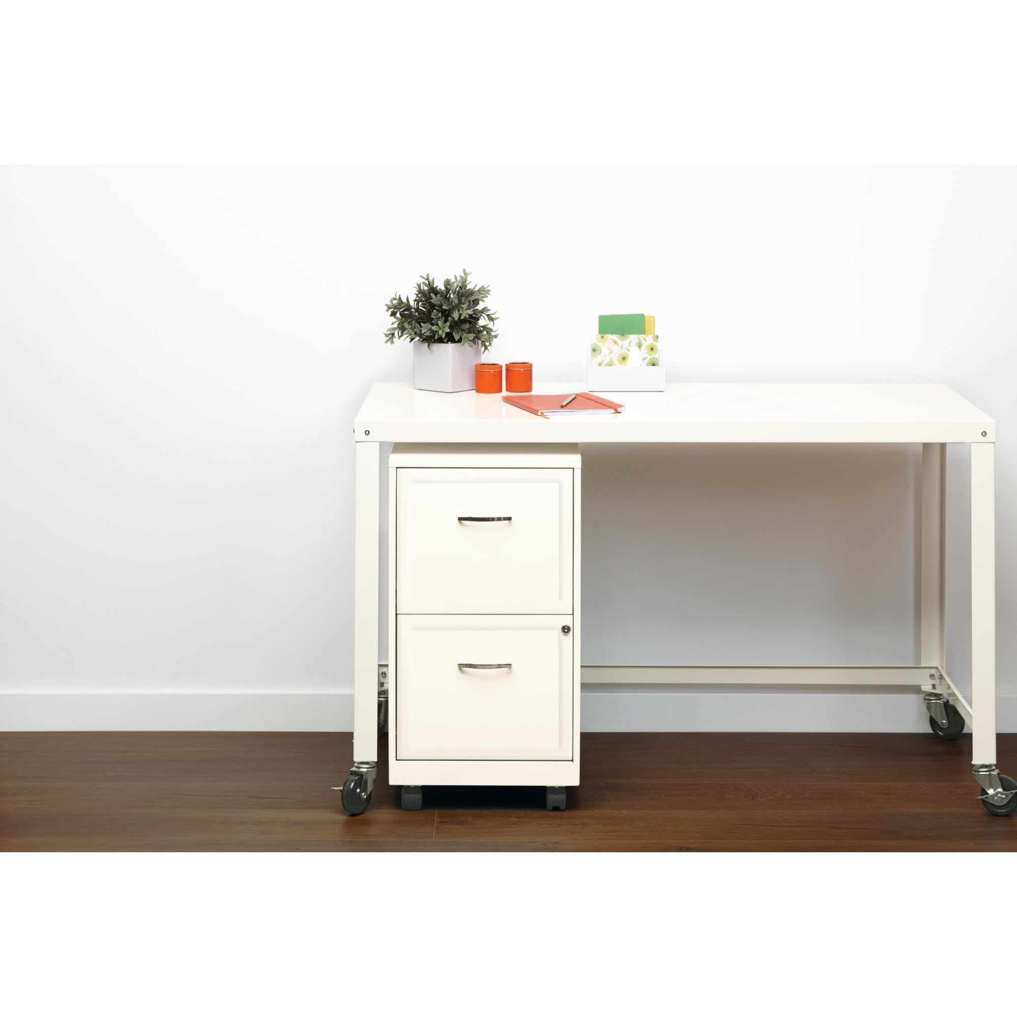Realspace 18 Inch SOHO Vertical Letter-Size Mobile File Cabinet - 2 Drawer Office Storage Organizer, Pearl White - Perfect for Home Office, Small Business & Workspace Organization