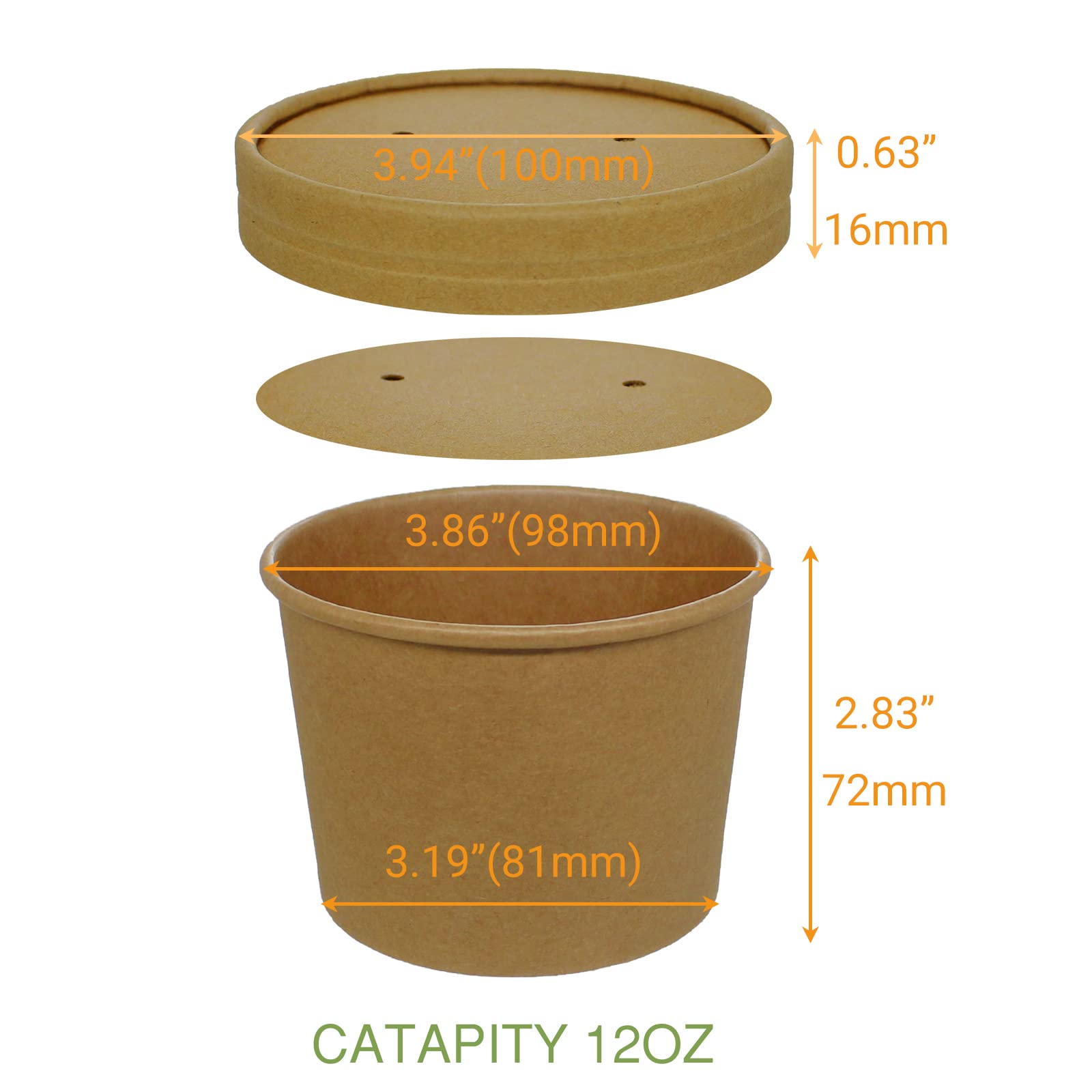 Eco-Friendly Kraft Paper Ice Cream & Soup Cups with Lids - 12oz Disposable Containers (50 Pack) - Perfect for Parties, Catering, and Takeout Meals