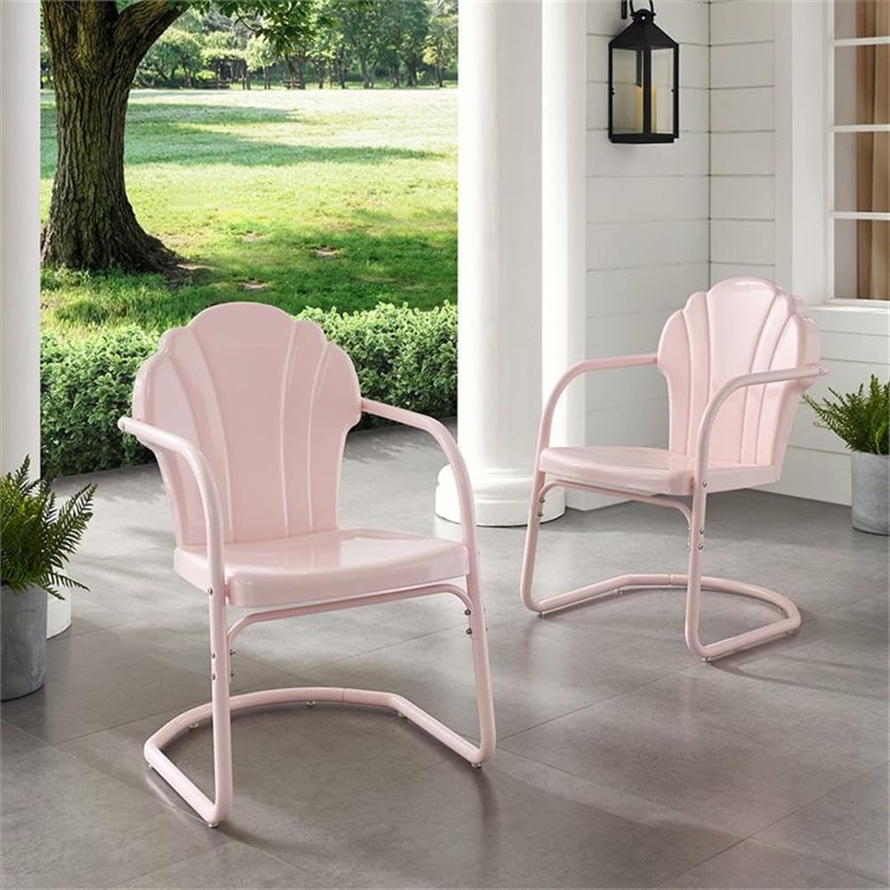 Pastel Pink Gloss Steel Outdoor Chairs (Set of 2) - Weather-Resistant Metal Patio Furniture for Garden, Poolside & Backyard Relaxation
