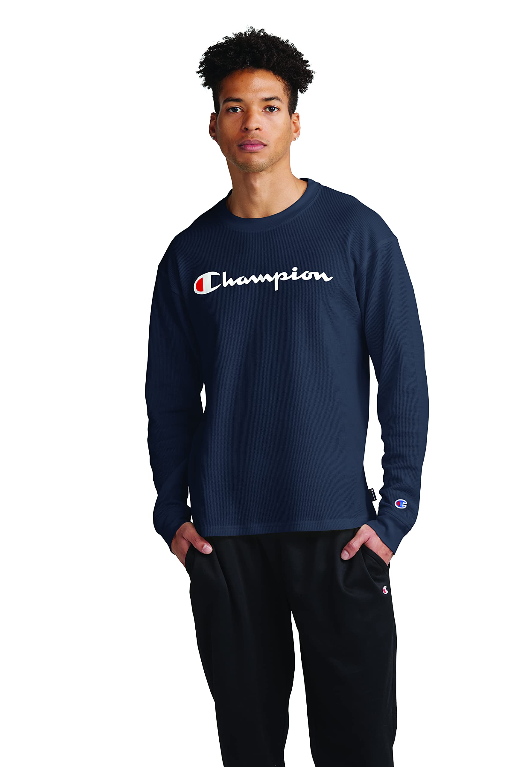 Champion Men's Waffle Knit Crewneck Sweatshirt - Soft Long Sleeve Pullover for Casual Wear, Gym & Lounge