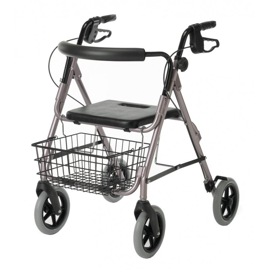 Guardian Deluxe 8-Wheel Rollator Walker for Seniors & Adults - Lightweight Folding Mobility Aid with Seat & Basket, Rose Color - Ideal for Indoor & Outdoor Use, Shopping, Travel & Daily Support