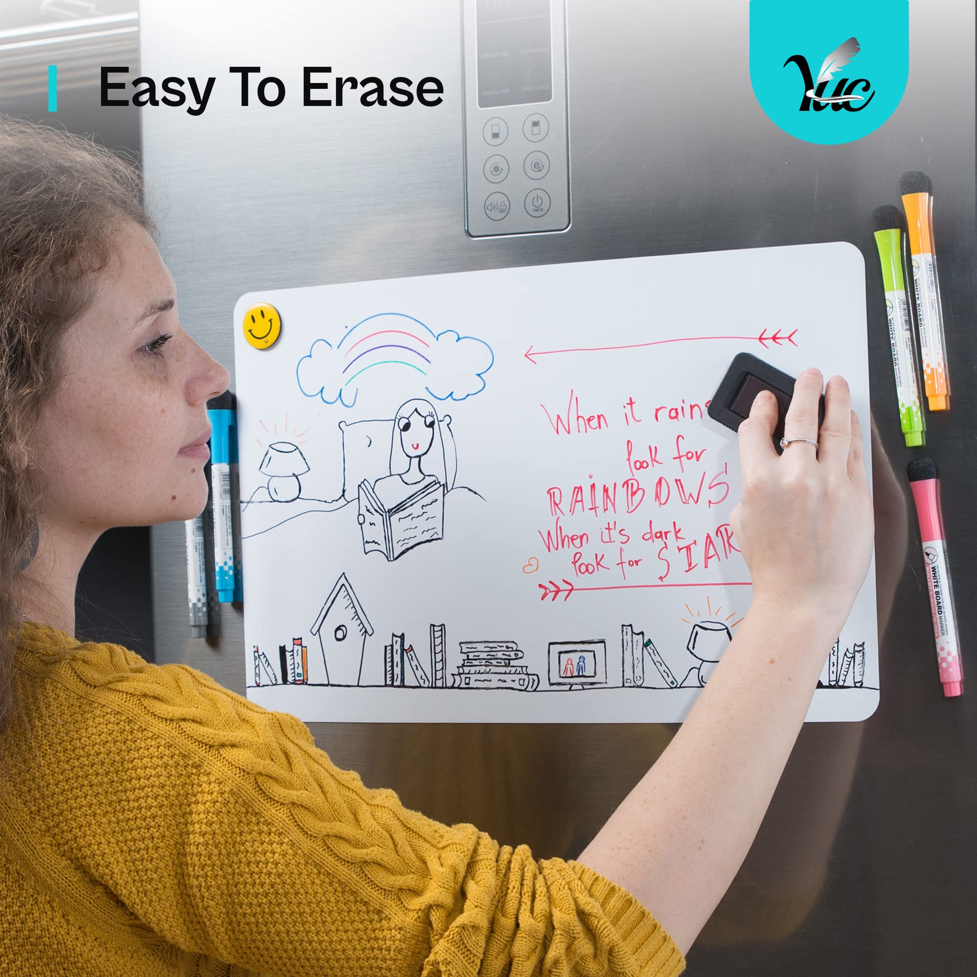20x13 Inch Magnetic Whiteboard for Refrigerator - Dry Erase Board with Strong Magnets - Fridge Memo Board for Kitchen, Office & Home Organization - Perfect for Grocery Lists, Reminders & Family Messages