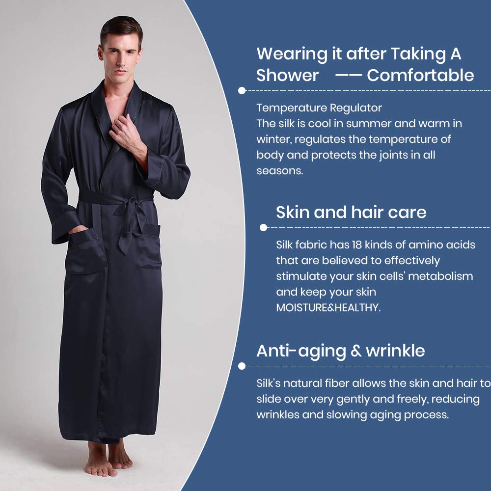 Luxury 100% Silk Men's Bathrobe - Full Length Contrast Design for Spa, Lounge & Home Relaxation - LilySilk Premium Silk Robe for Men