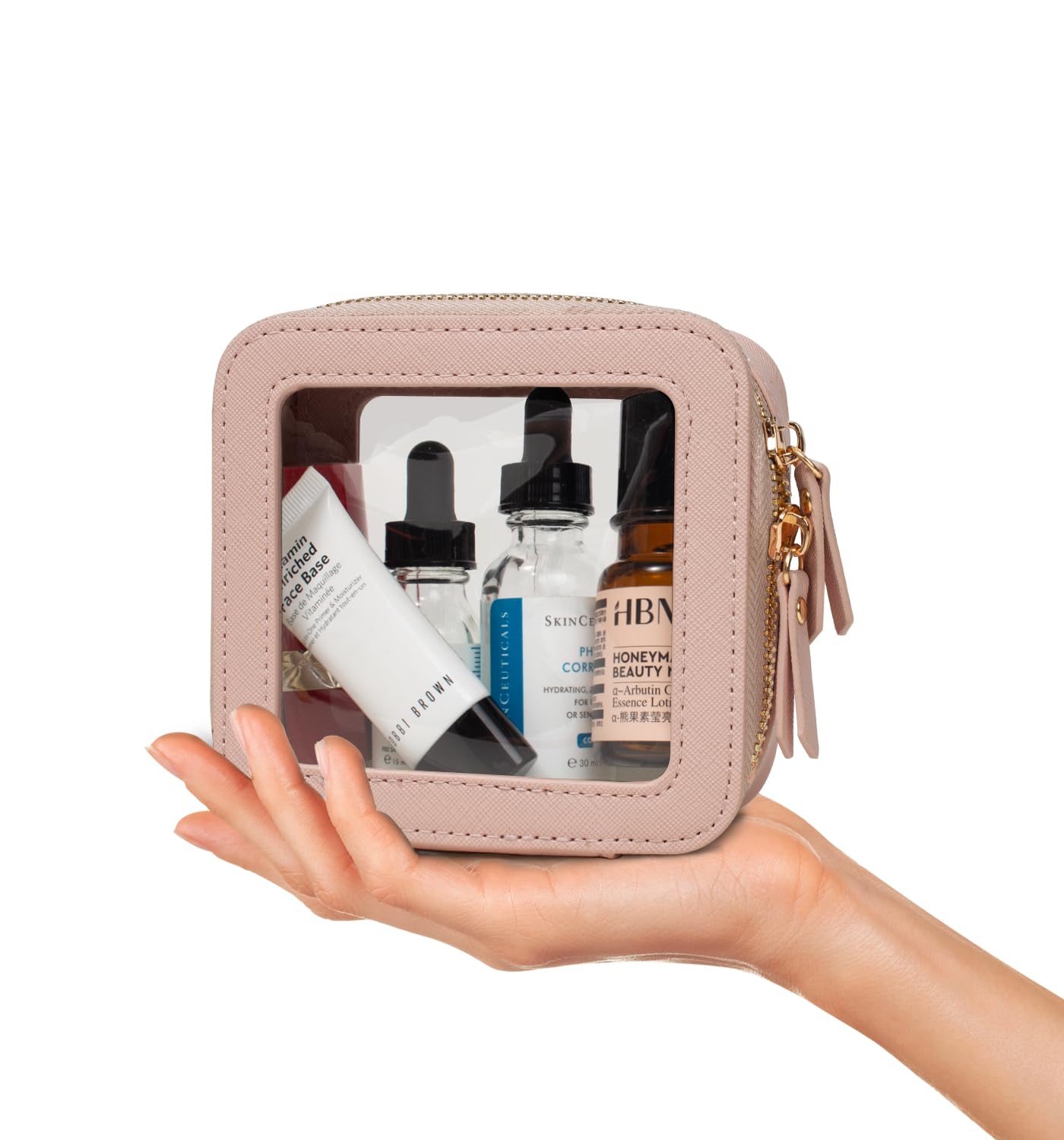 LETGO Clear Makeup Bags Small | TSA Approved Toiletry Bag with Zipper | Mini Clear Makeup Pouch Organizer for Travel Essentials | Clear Cosmetic Bags for Car Storage (Mini-Nude) | Perfect for Air Travel, Gym & Daily Organization