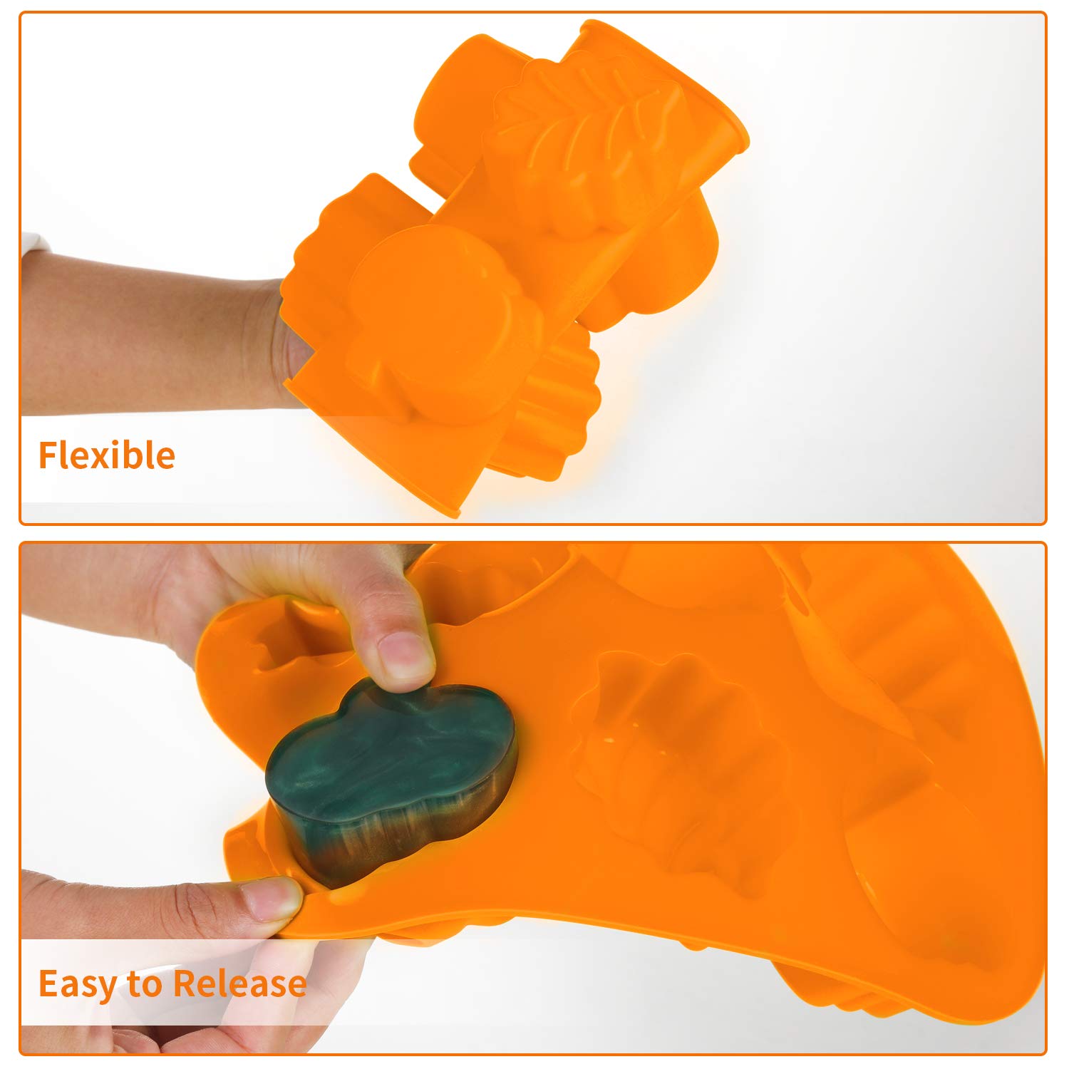 2-Pack 3D Pumpkin Leaf Silicone Molds - Thanksgiving & Fall Theme Baking Molds for Soap, Candles, Candy, Muffins, Chocolates & Cake Decorating (Orange) - Perfect for Halloween, Thanksgiving Desserts & Autumn DIY Crafts