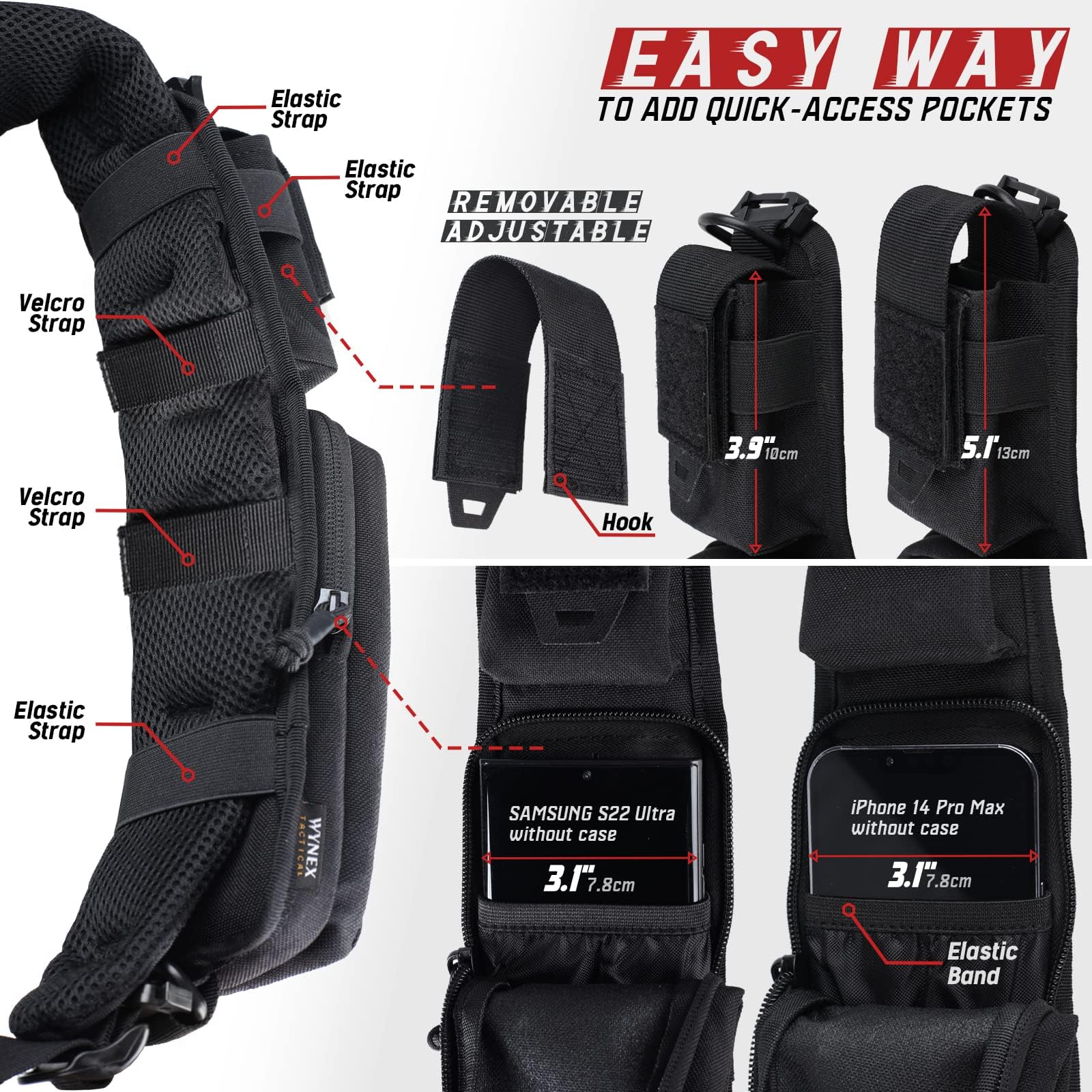 WYNEX MOLLE Accessories Pouch with Zipper Pocket - Tactical Shoulder Strap Bag for Backpack Attachment, Includes Phone Holder - Perfect for Hiking, Camping & Outdoor Adventures