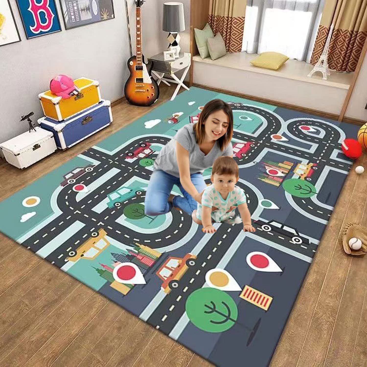 Non-Slip Kids Playmat Rug - 79x118 Inch City Life Design for Toy Cars, Learning & Play | Perfect for Children's Bedroom, Living Room & Game Room | Durable Rubber Backing for Safe Playtime Activities
