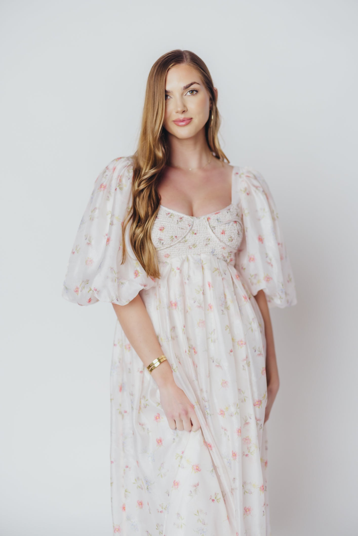 Harlow Maxi Dress - Tiny Pink Floral Print, Bump Friendly Maternity Dress, Inclusive Sizing S-3XL | Perfect for Summer Weddings, Beach Vacations & Casual Outings